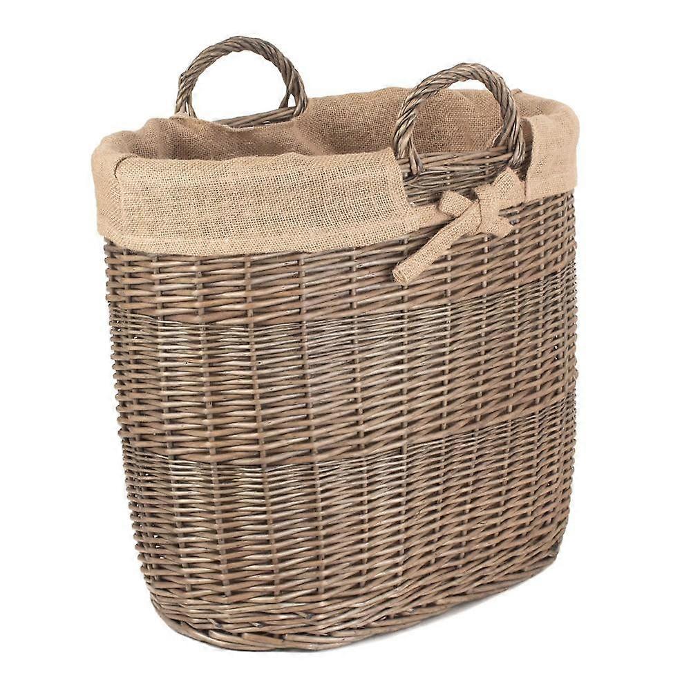 Hessian Lined Oval Wicker Log Basket