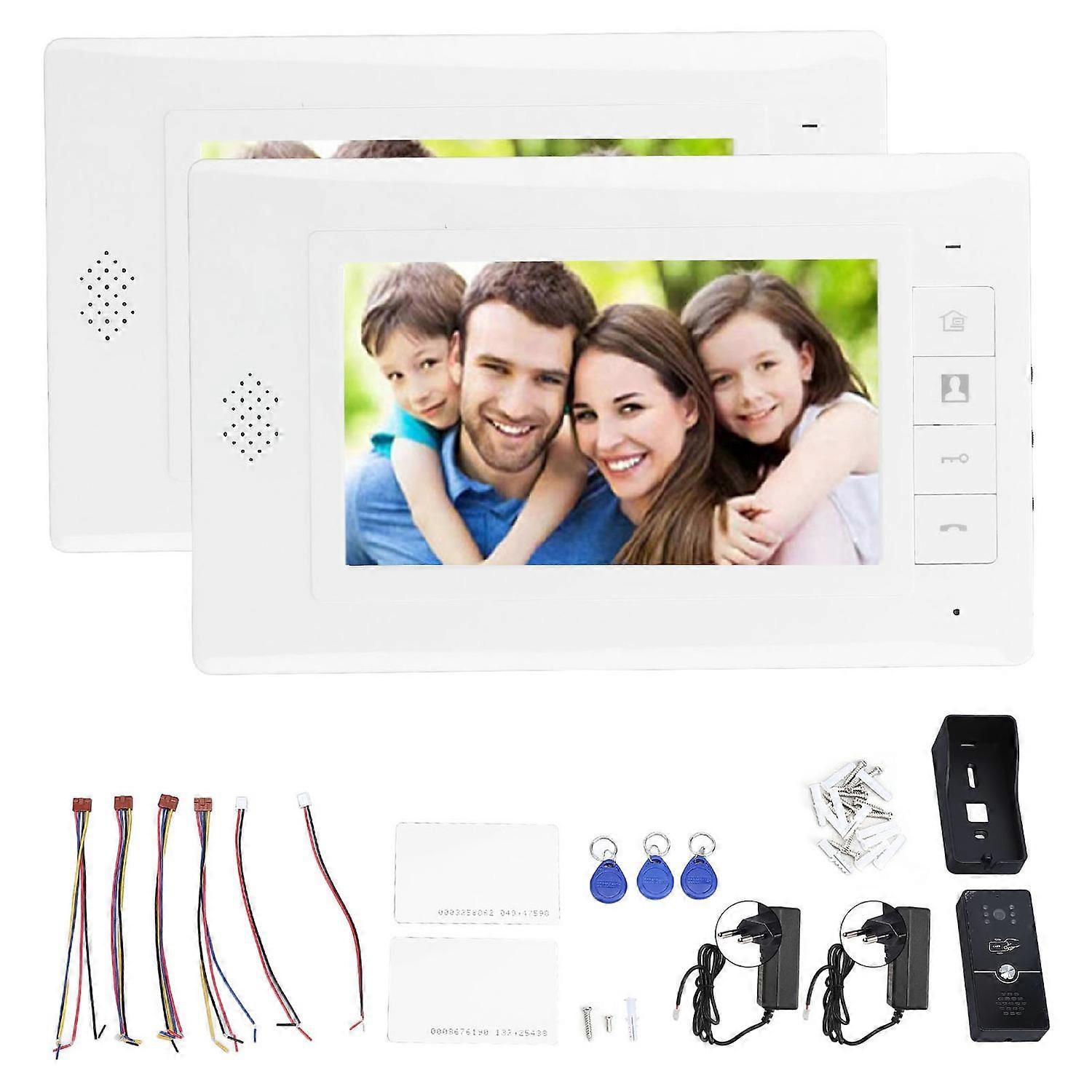 7 Inch TFT Screen Video Doorbell Intercom Kit with 2 Indoor Units Home Video Intercom Entry System P