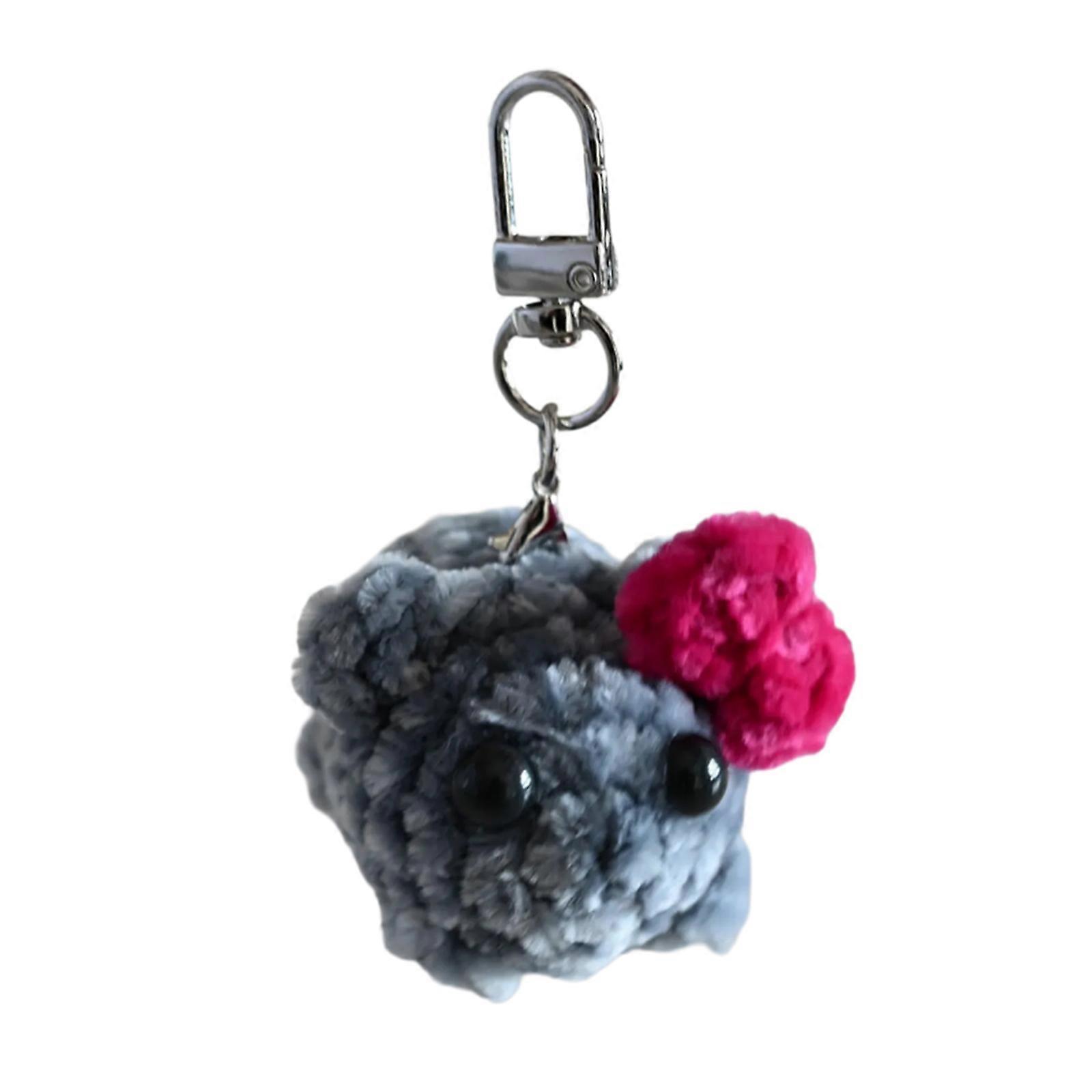 Eye Catching Crochet Hamster Keyring with Bows Bag Pendant Charm Keychain Portable Fashion Accessory for Daily Use small
