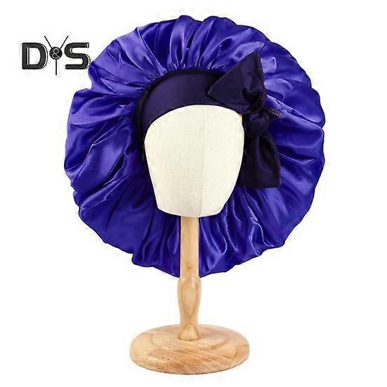 Hair Cap Satin Bonnet Extra Large Sleeping Bonnet Solid Color Bow Decor Elastic Band High Density Women Braids Curly Night Hat Bath Shower Cap