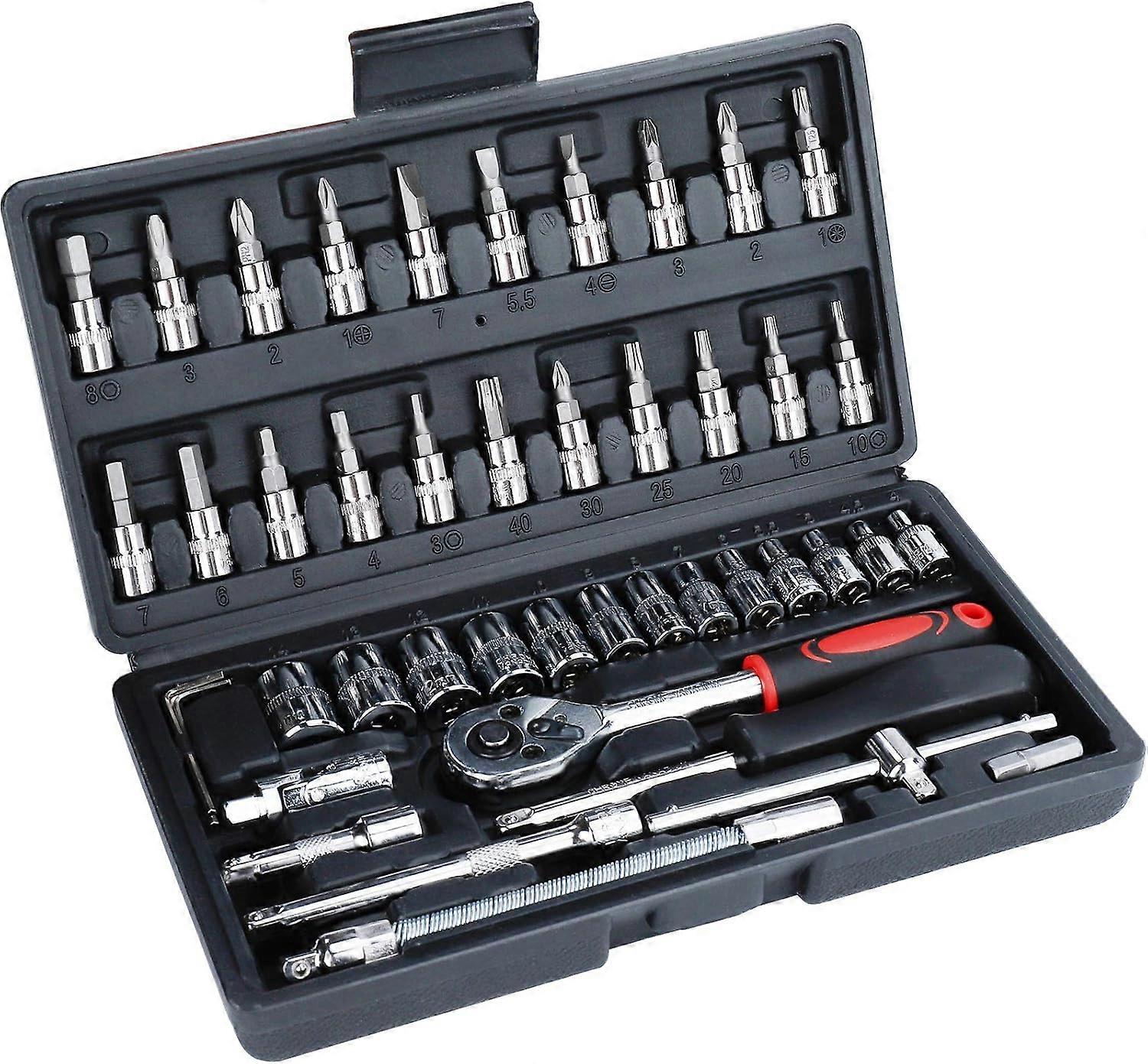Ultimate Garage Tool Kit, Chrome Vanadium Steel Bit Socket Set, Ratchet Wrench with Quick Release, Extension Bars & Metric Sockets, Universal Joint &