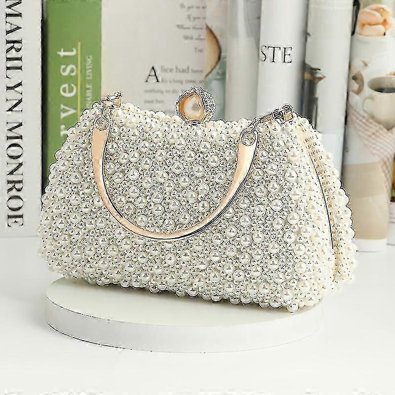 المرأة لؤلؤة مساء حقيبة العروس مطرز مخلب محفظة كريم أبيض لحفل زفاف