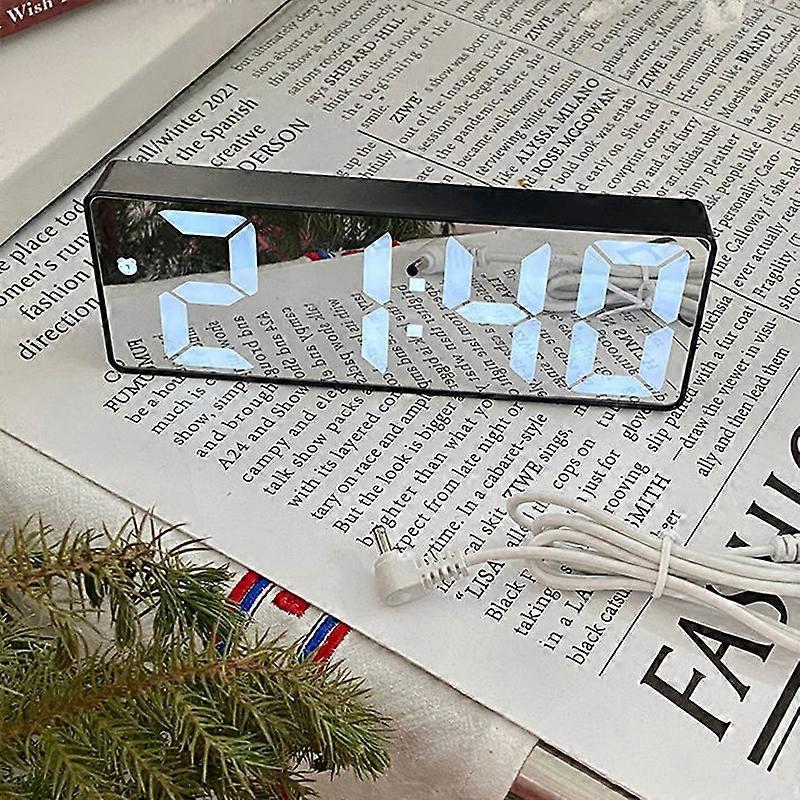 LED Mirror Digital Alarm Smart Silent Desktop Alarm Students Electronic Clock with Charging Cable