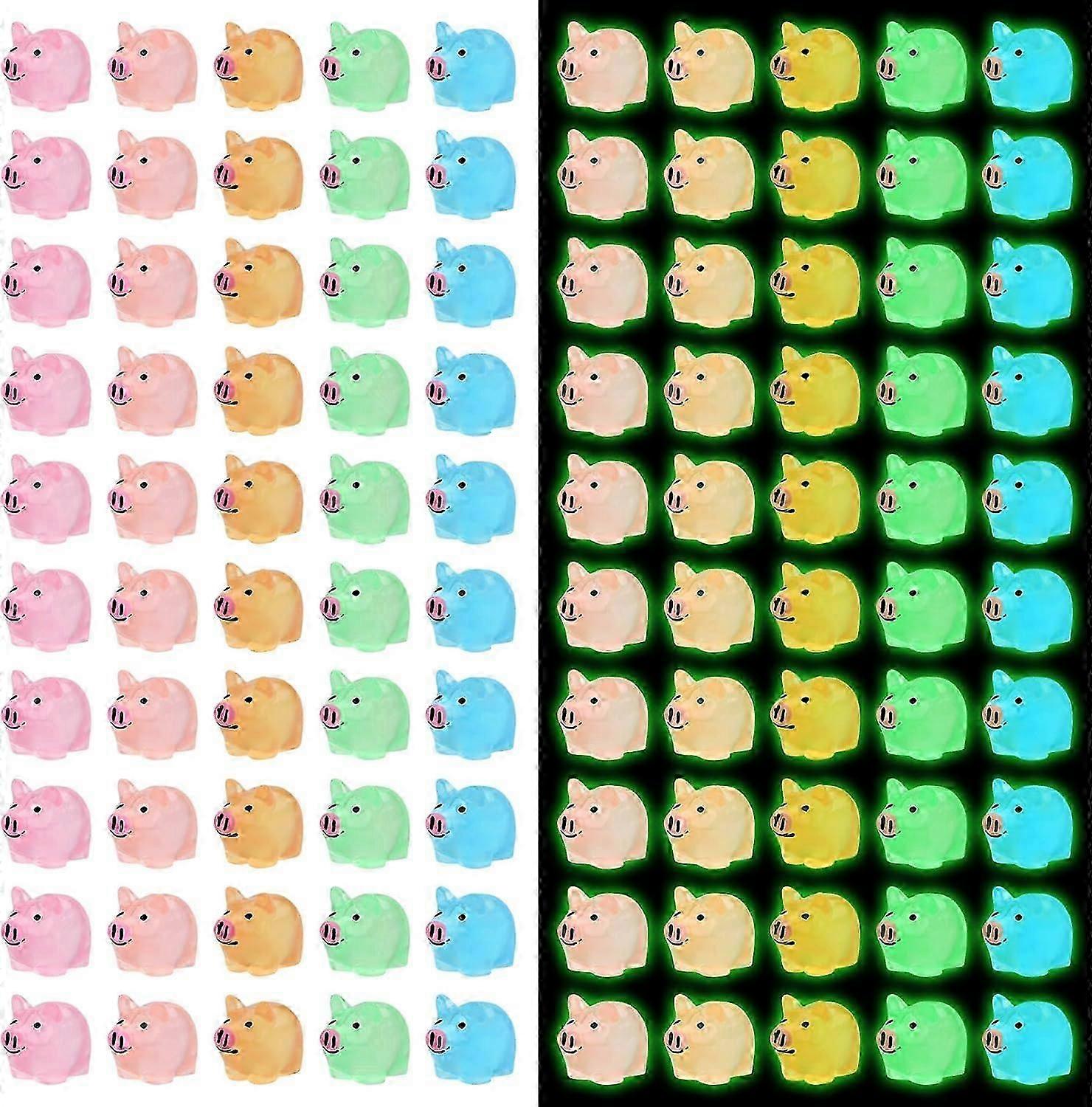 unique 50 Pcs Mini Resin Luminous Pig Figurines, Glow in The Dark, Tiny Pig Miniature Ornaments, for DIY Fairy Garden Miniature Moss Landscape