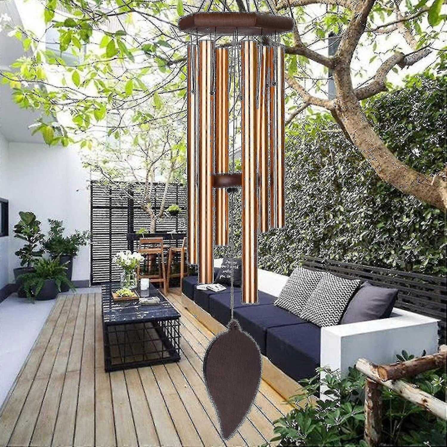 2 ארוז פעמוני רוח זיכרון טון רוח חיצוני עמוק, פעמון רוח חיצוני סימפטיה רוח-פעמון מותאם אישית עם 6 צינורות מכוונים