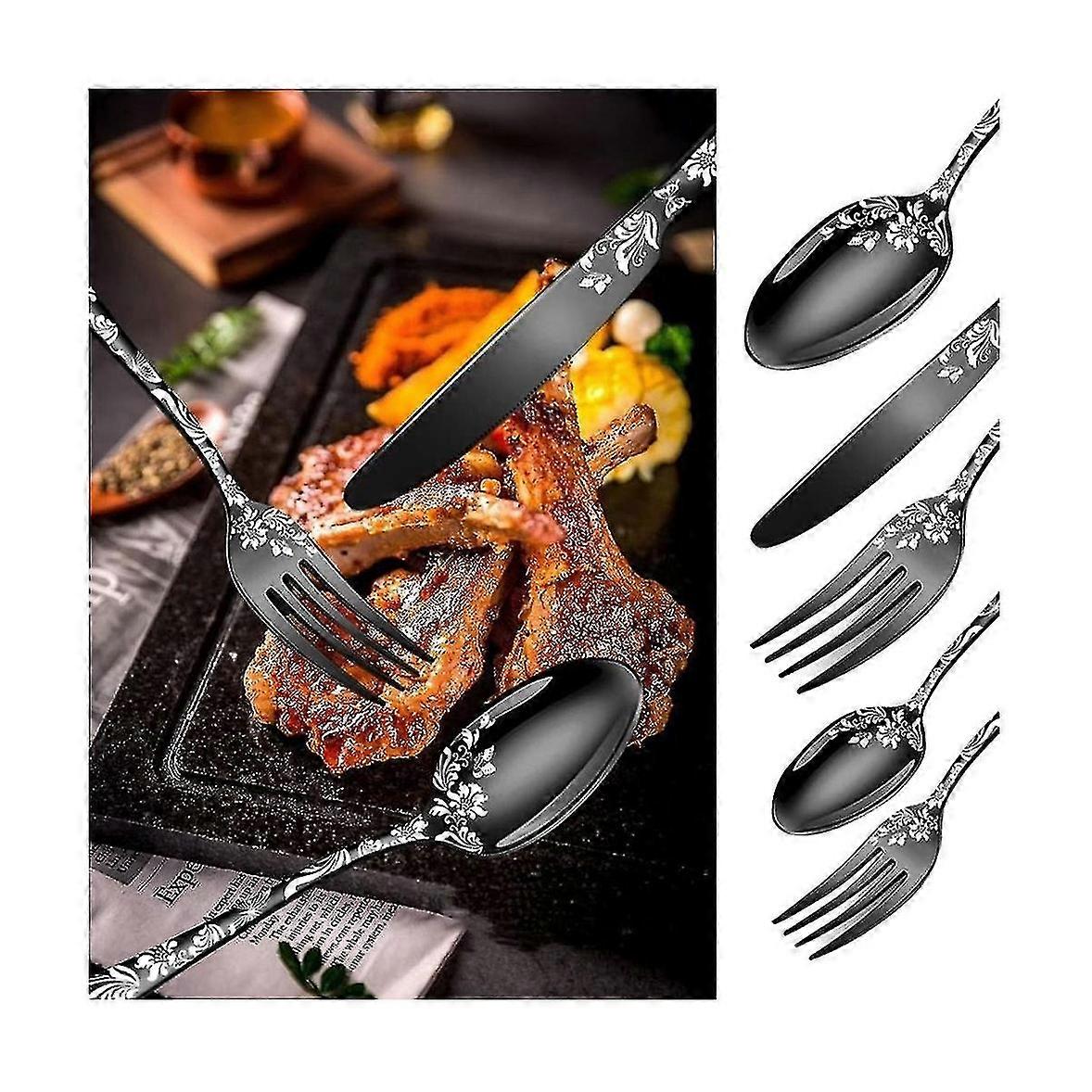 Tableware, 20 - piece Cutlery Set with Floral Pattern, Including Forks, Knives and Spoons for Dining and Entertaining