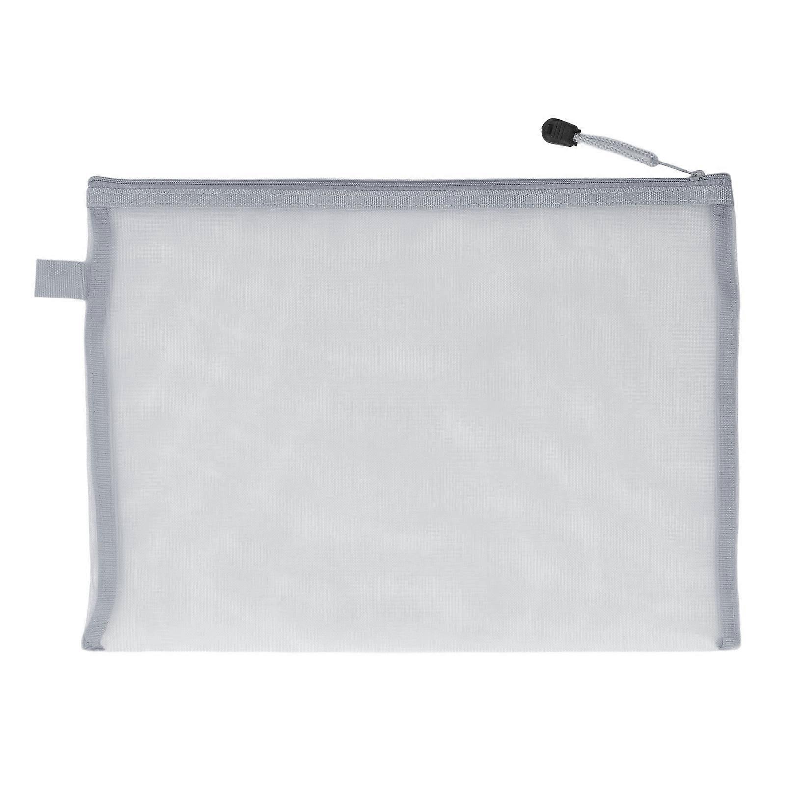 10 Pcs Mesh Zipper Pouch Bag Transparent Nylon A4 Paper Pouch for Office File Document School Stationery Gray