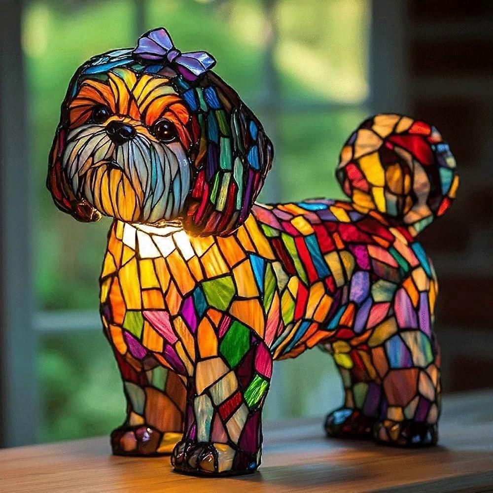 Boxer Dog Lamp, Corgi Lamp, Pug Lamp, Shih Tzu Lamp, Schnauzer Lamp, Dachshund Lamp - Unique Pet-Themed Table Lamps, 14-Inch彩色