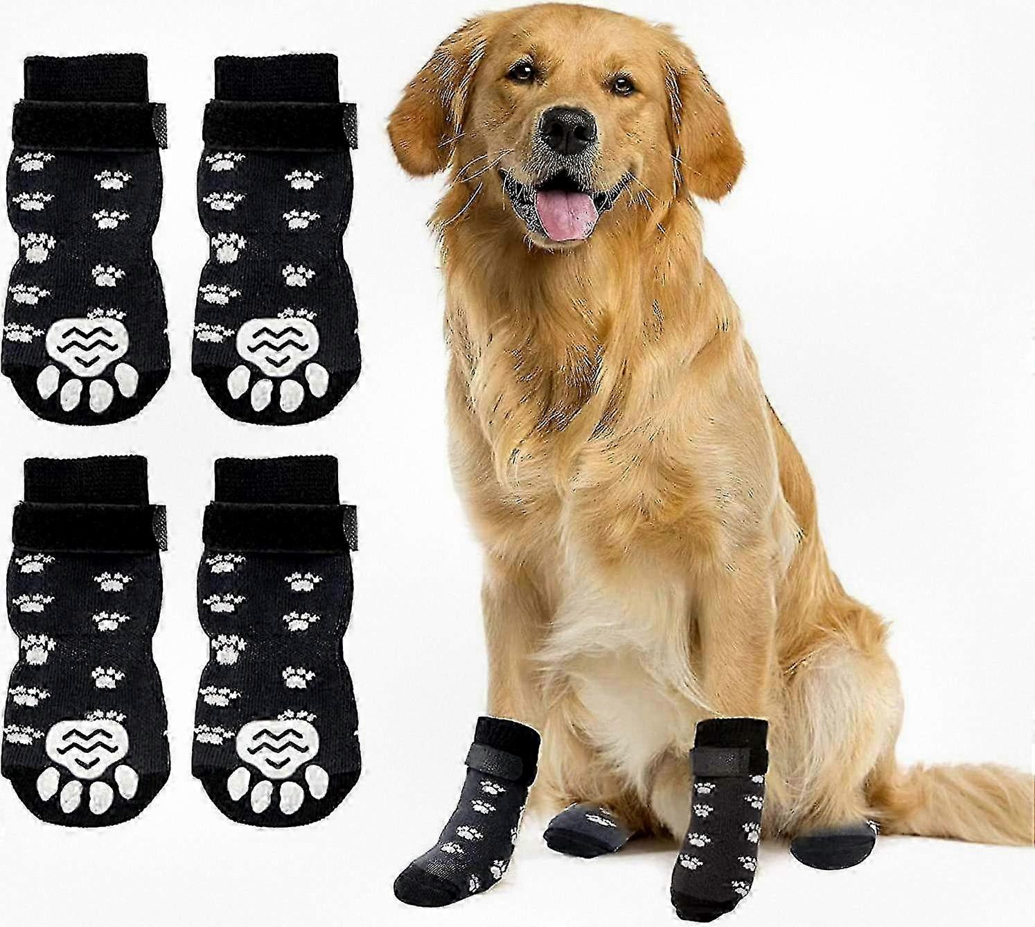 Soft Adjustable Anti-slip Dog Socks for Canines, 2 Pairs of Paw Protection Grip Socks with Strap for Traction Control