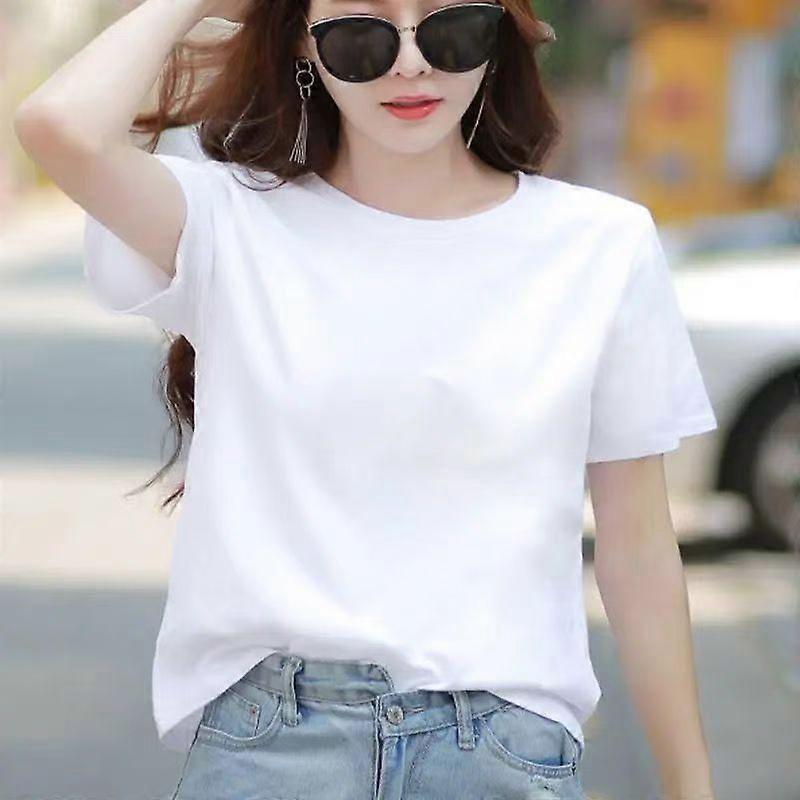 여성용 여름 순면 화이트 반팔 티셔츠, 만화 미키 마우스 프린트, 트렌디한 루즈핏 반팔 티셔츠