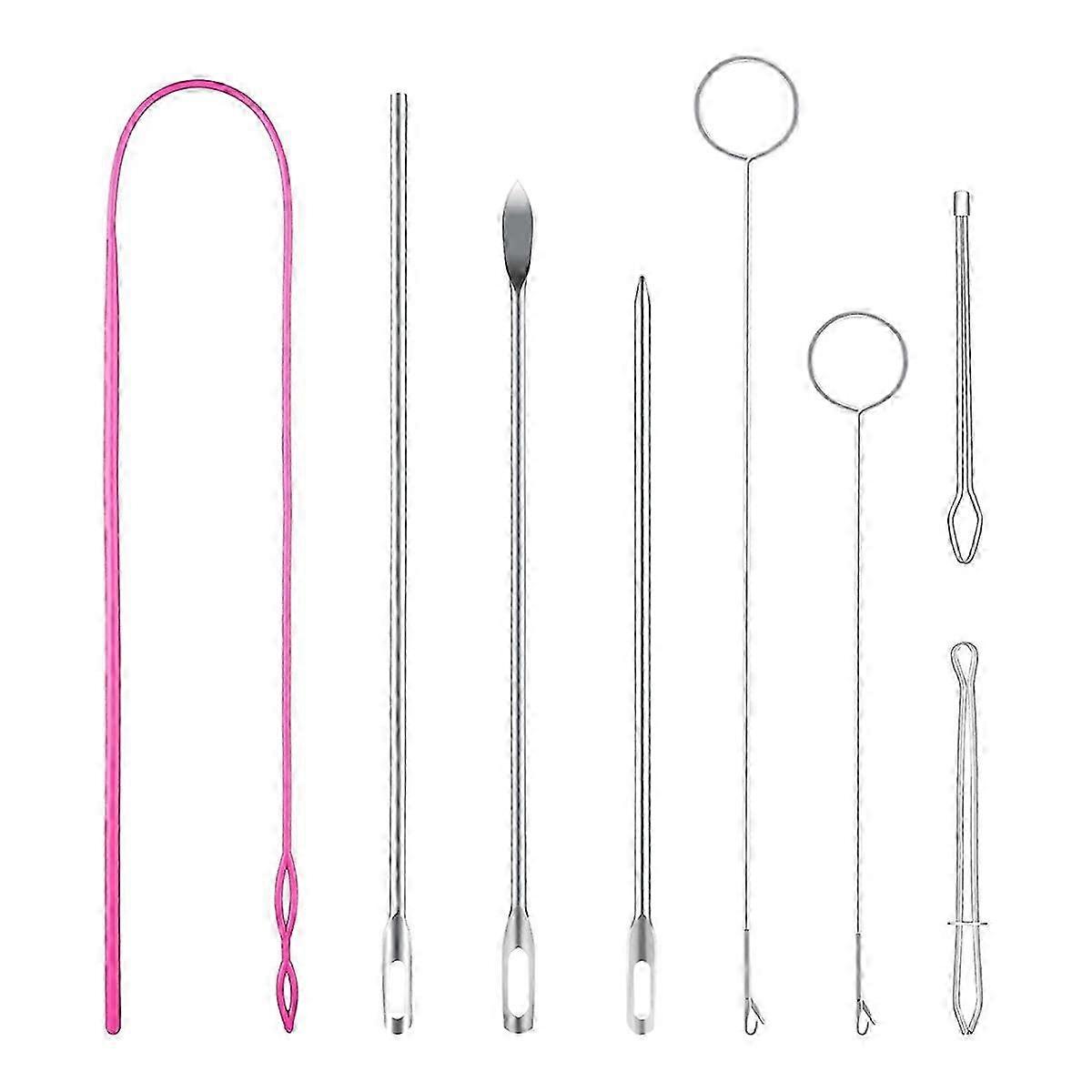 Drawstring Threader Tool Set, Stainless Steel Sewing Loop Turner Hooks with Latch, Flexible Drawstring Threader