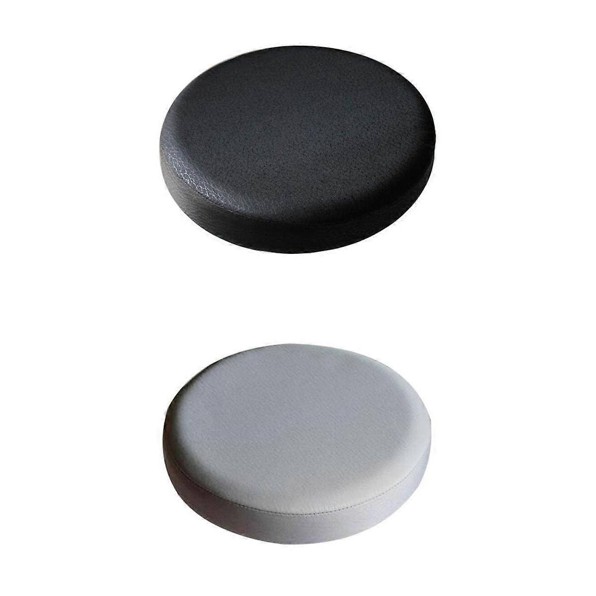 Grey 2Pcs 33cm Diameter Removable Bar Stool Replacement Cover Round Seat Salon