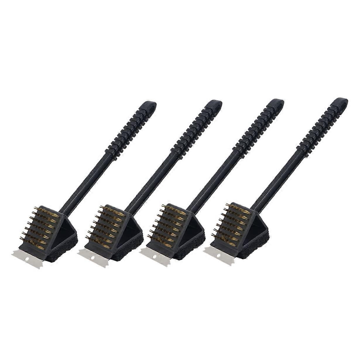 Grill Brush Set, 3 Sets of 4-Piece Wire Bristle Grill Brushes, Black Polypropylene Handles, Grill Rack Cleaner, Basket Scraper, Grill Topper Net