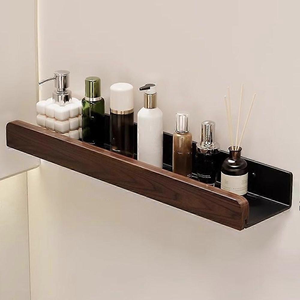 TKdaddy رفوف وخطافات رف تخزين الحمام الخشبي 50 سم رف منظم مثبت على الحائط بدون تثقيب حامل حمام أسود