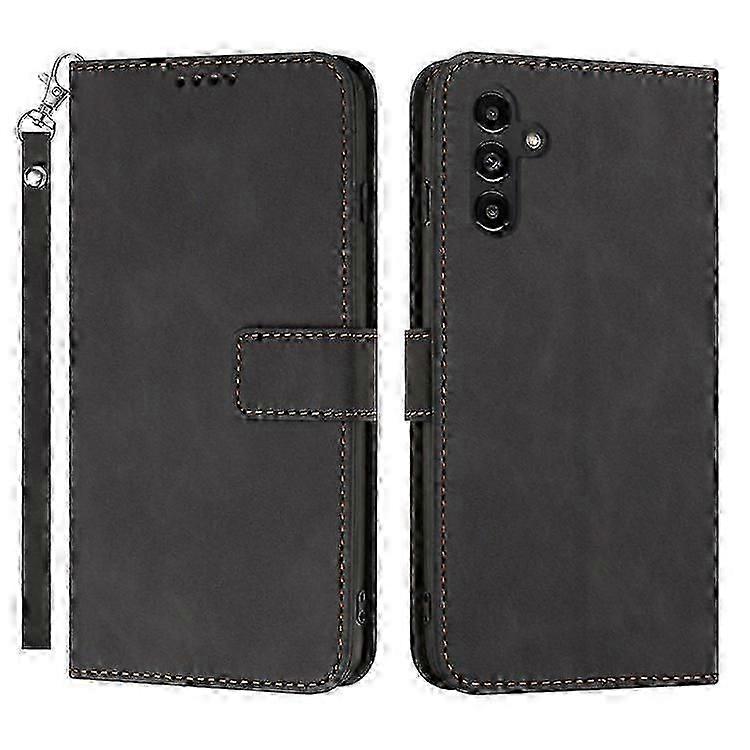 Compatible For Samsung Galaxy A54 5g Anti-scratch Pu Leather Solid Color Wallet Folio Cover Stand Textured Phone Case With Strap