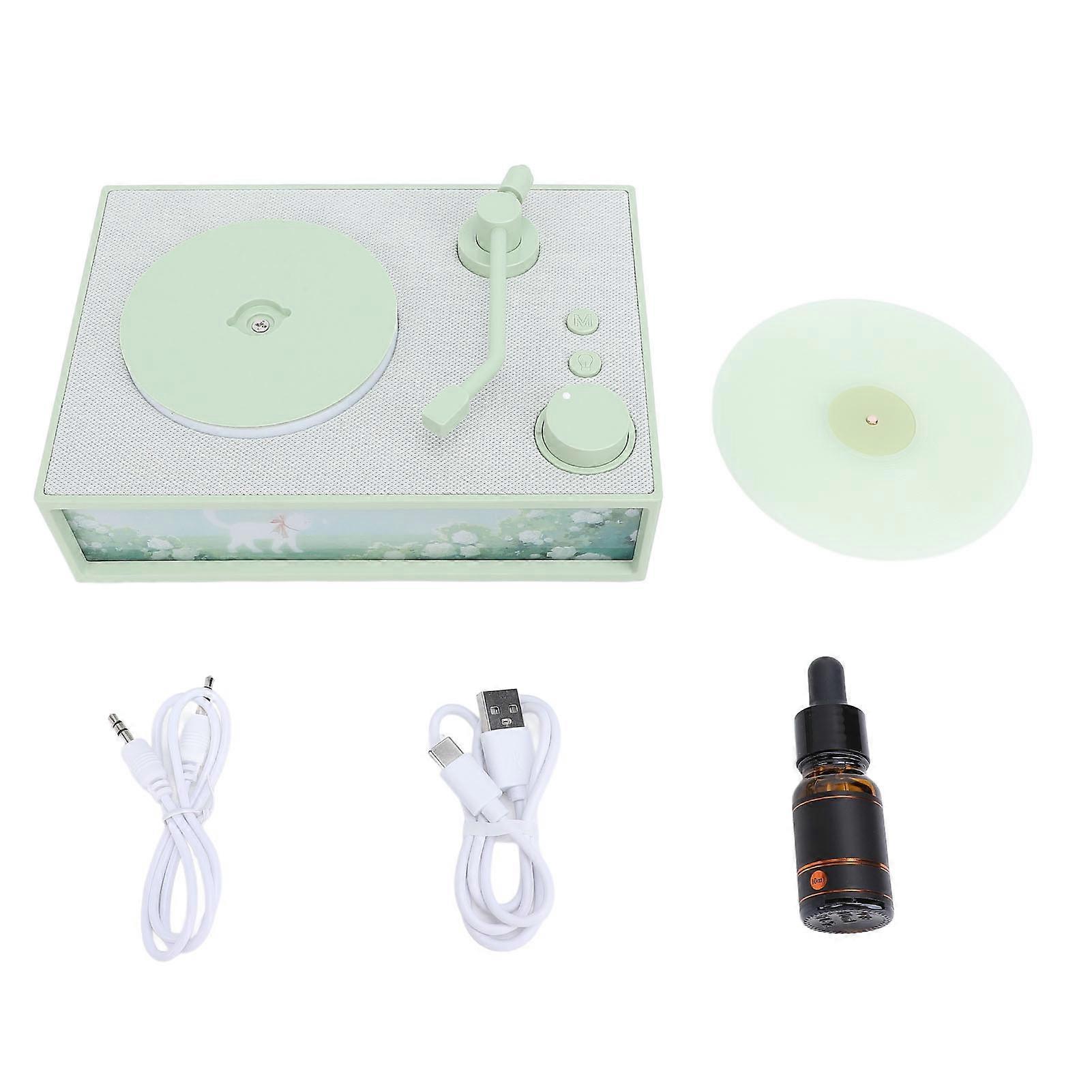 Green Retro Bluetooth Speaker with Aromatherapy: Essential Oil, USB, Record Player Style
