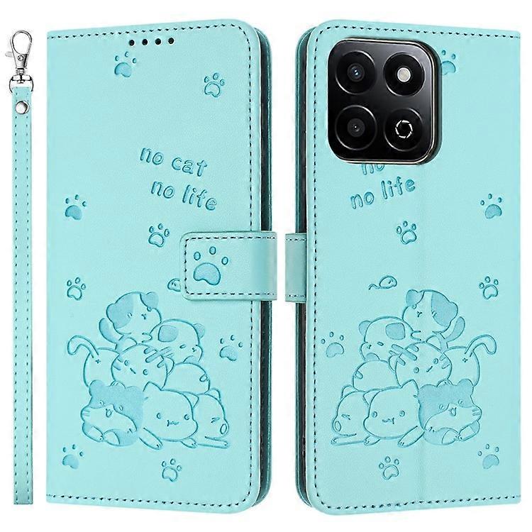 Compatible For Honor X7c 4G / Play 60 Plus 5G / 200 Smart 5G / Play 9T Case with Strap Cats Imprint Leather Wallet Phone Cover