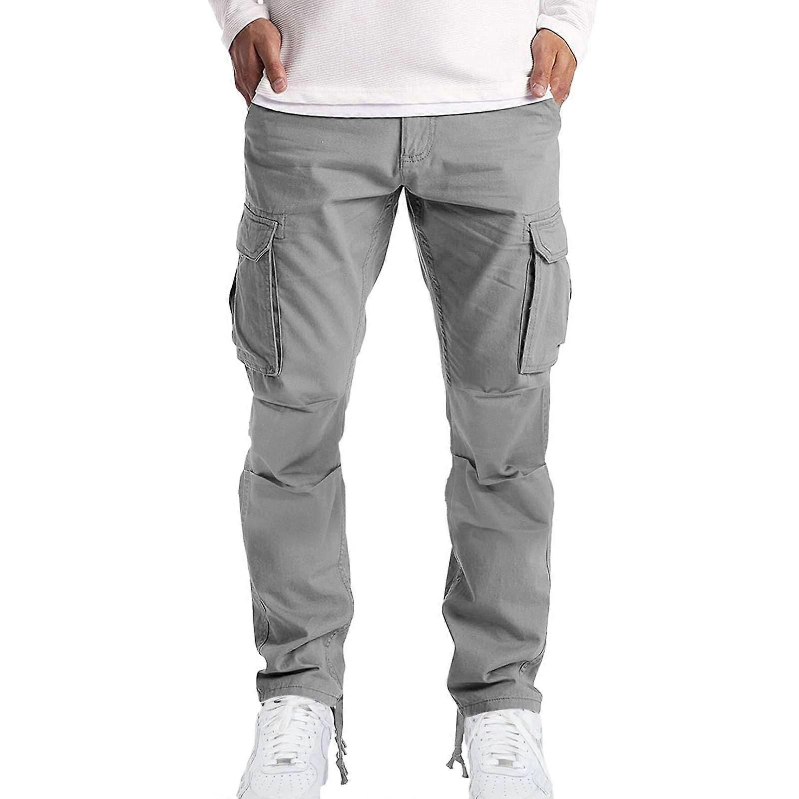 Herren Cargo Jogginghose Regular Fit Cargohose Casual Freizeithose Grau L