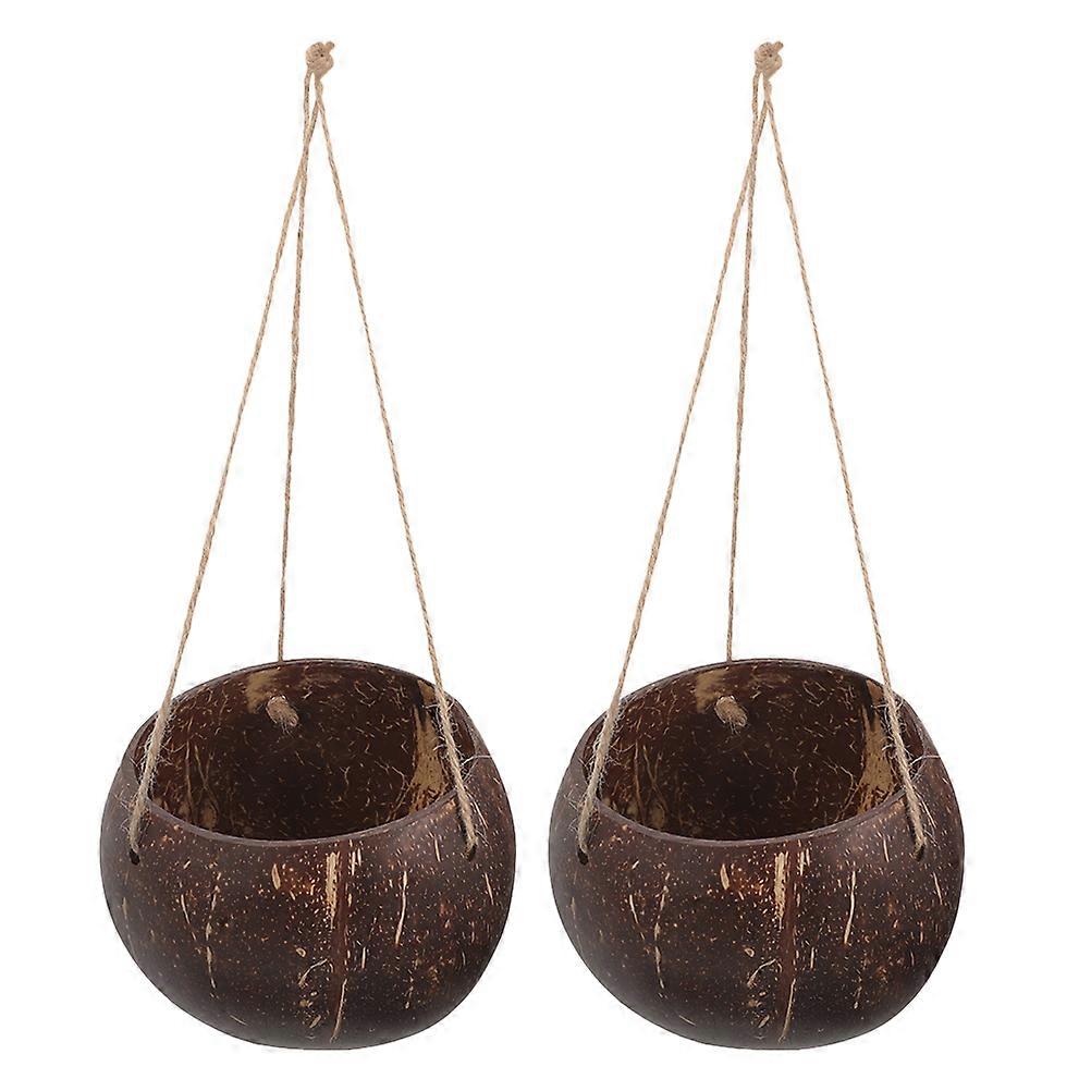 Brown Coconut Shell Hanging Planter Basket for Home Use with Durable Chain 7.9 Inches
