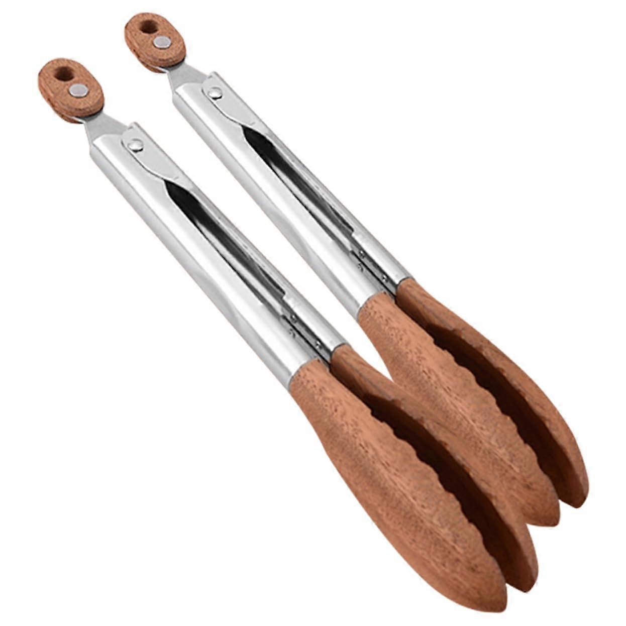 Barbecue Tongs Set of 2, Wooden Tips, Non-Slip Serving Tongs for Grilling, Salad, Buffets, Easy to Clean, Versatile