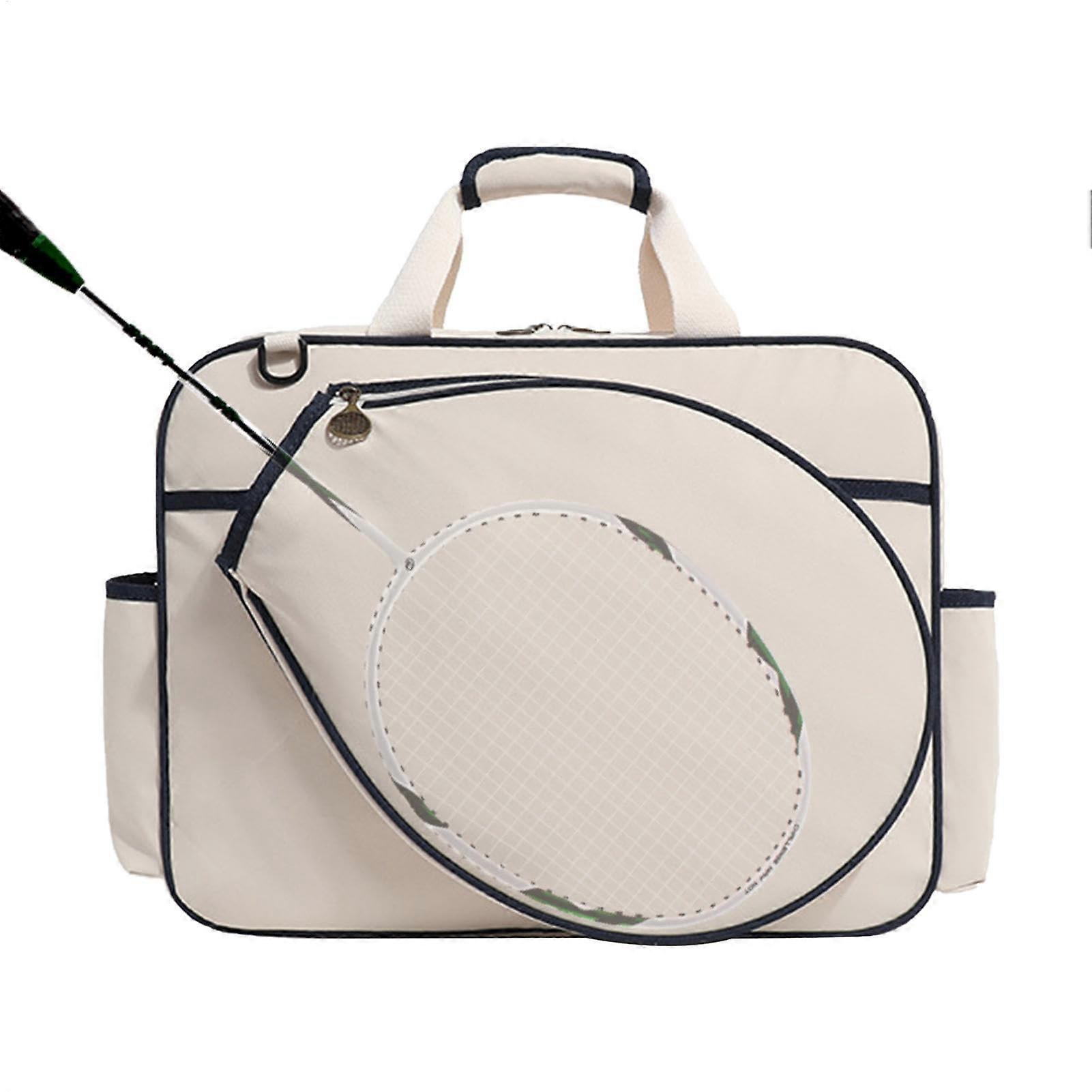 Tennis Travel Bag - Waterproof Large Capacity Pickleball Canvas Tote Sling Backpack for Badminton Racket in Beige