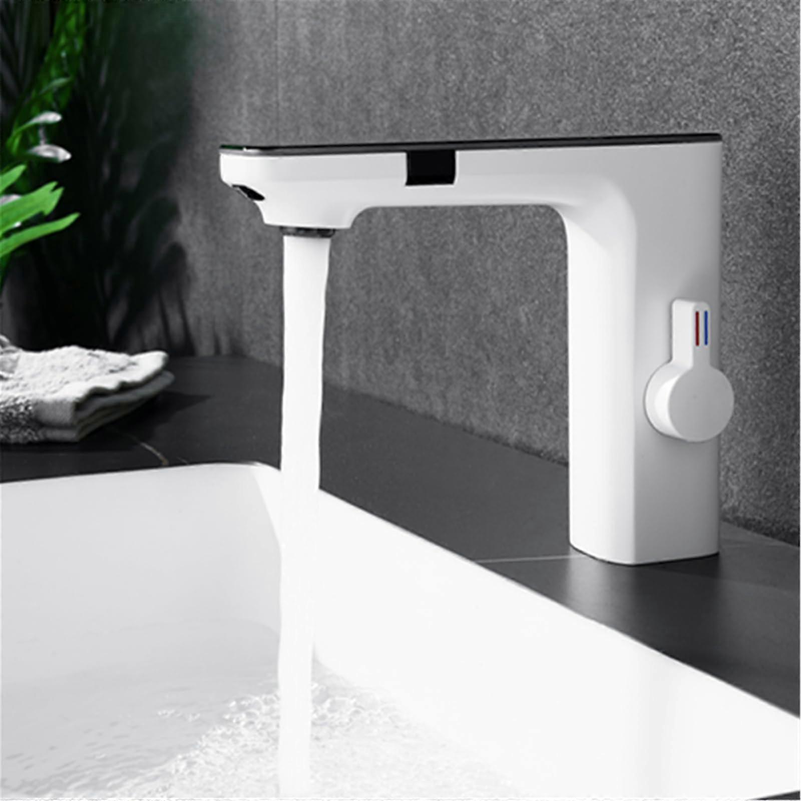 Mixer Taps Bathroom Sensor Basin Taps Touchless Bathroom Tap with Screen Display Sink Taps for Bathroom Hot and Cold Brass Grey White A