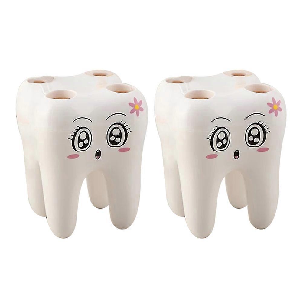 Toothbrush Holders Stand Tooth-shaped Toothbrush Shelf Multi-purpose Bathroom Storage Store 8.2x8.2x10.4cm 2Pcs