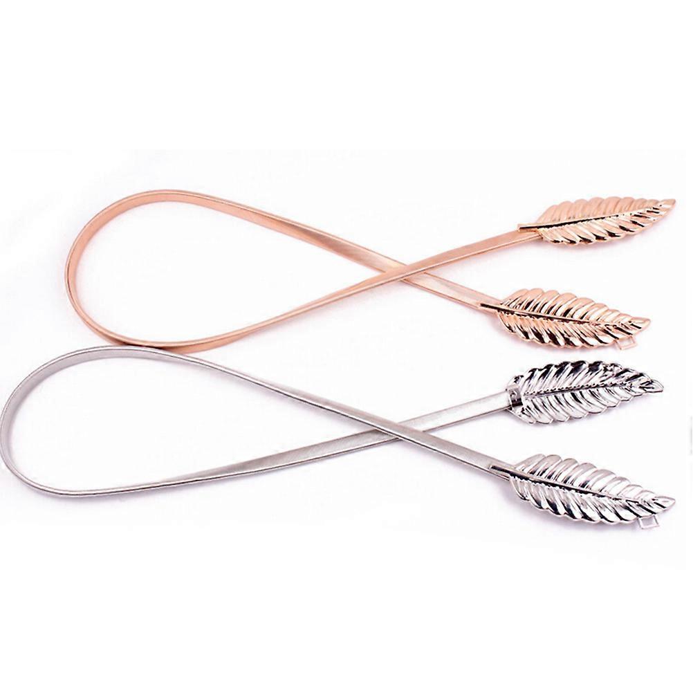 Elastic Stretch Strap Metal Leaves Waistband Golden & Silver Adjustable Cummerbund 2Pcs