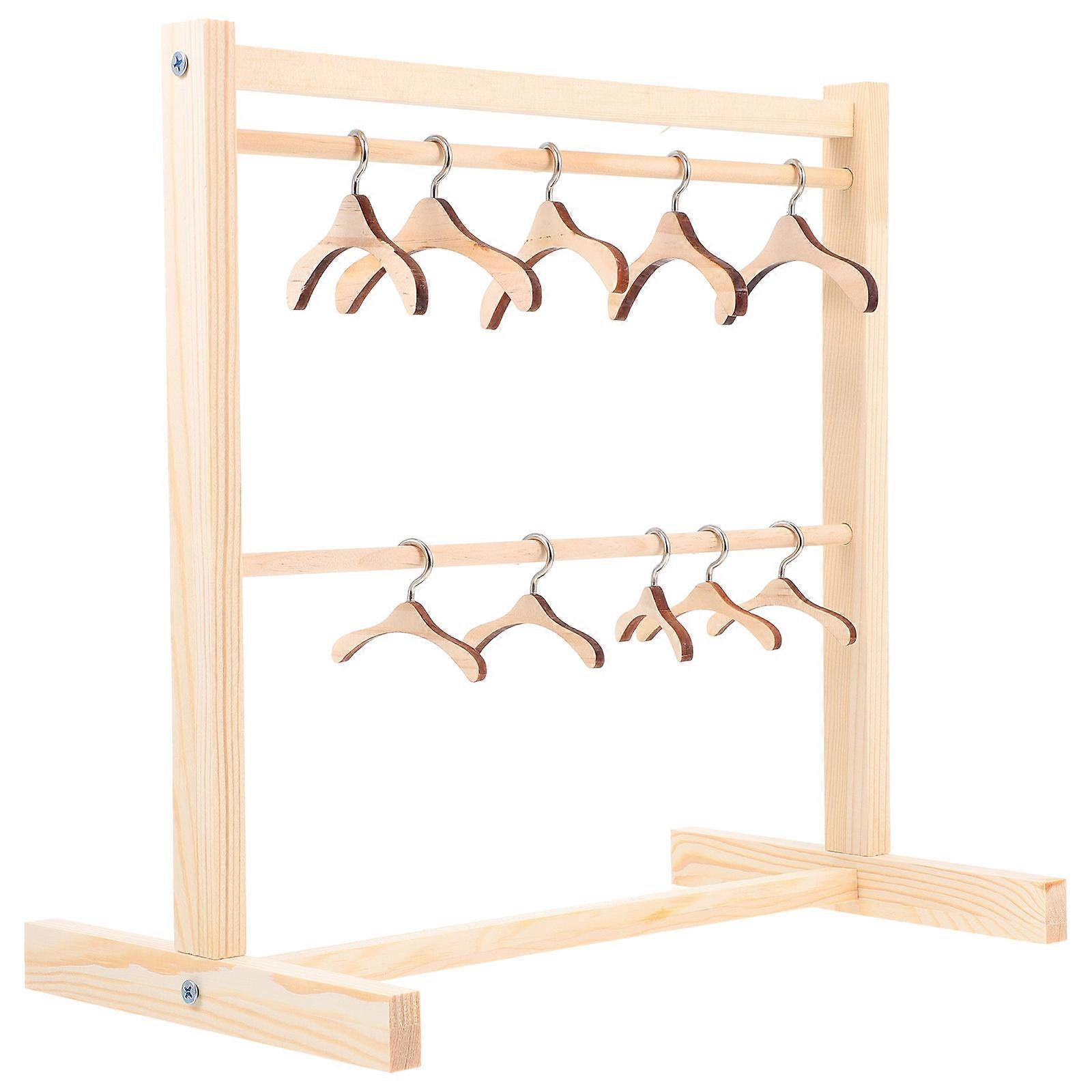 Wooden Doll Clothes Rack Assorted Color Miniature Child Doll Clothing Rack Organization 1Set