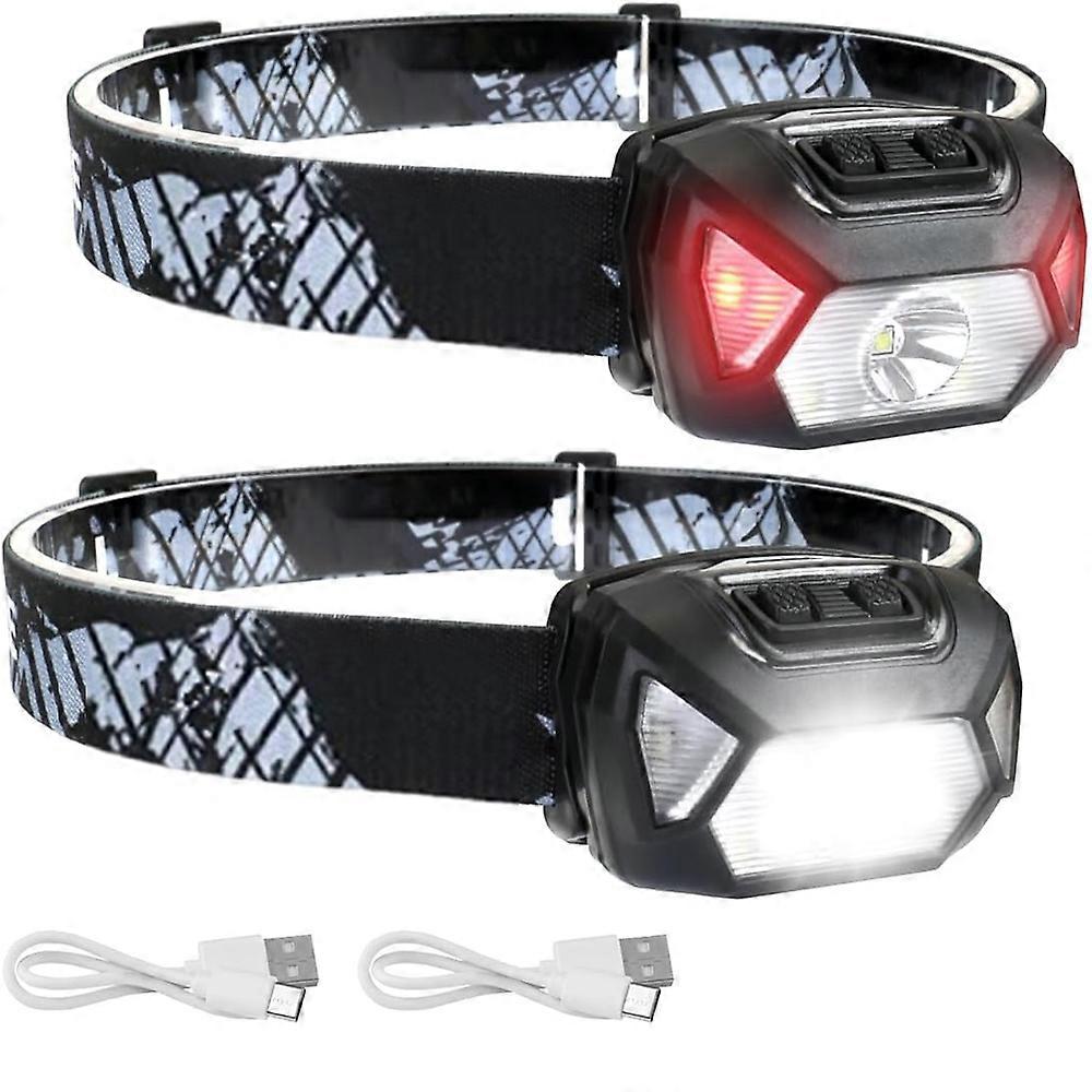 Powerful Rechargeable LED Headlamp, D5000 Super Bright LED Head Torch 2000Lux White and Red Light 6 Lighting Modes IPX4 for Running, Fishing, Cycling