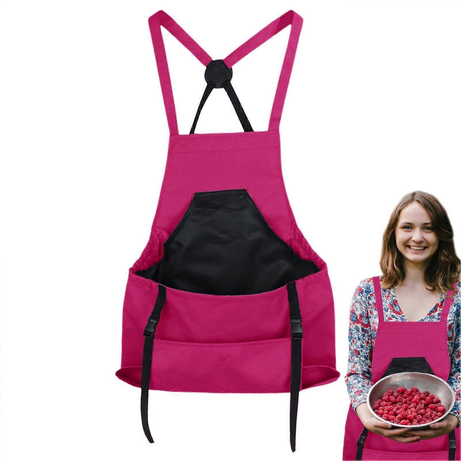 Gardening Apron Crossover-Back, Unisex 59 x 40 cm Red Durable Workwear With Large Pocket For Tools