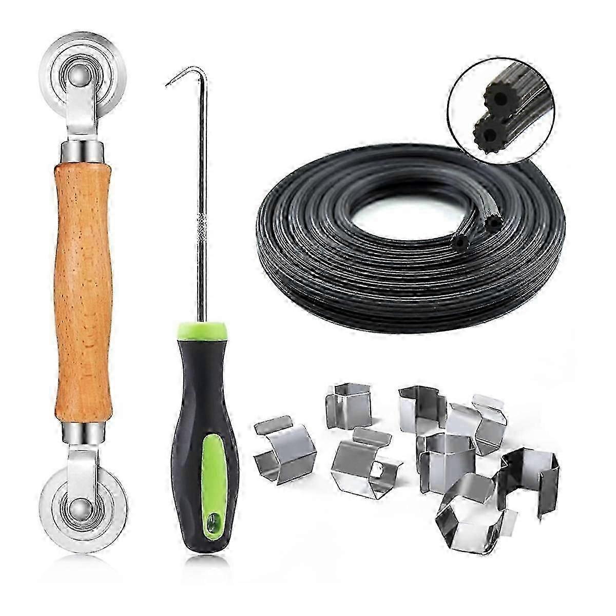 Screen Repair Kit, Screen Roller Tools,Roller with Bearing & Removal Hook & Screen Clips, Screen Spline for Install