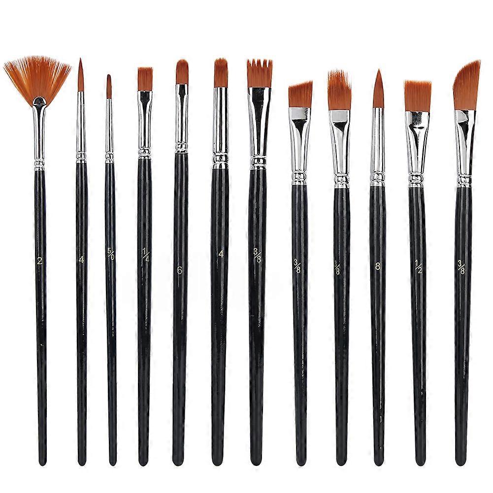 12 Pcs Short Shank Nylon Hair Drawing Brushes Set Different Specifications for Gouache and Oil Painting