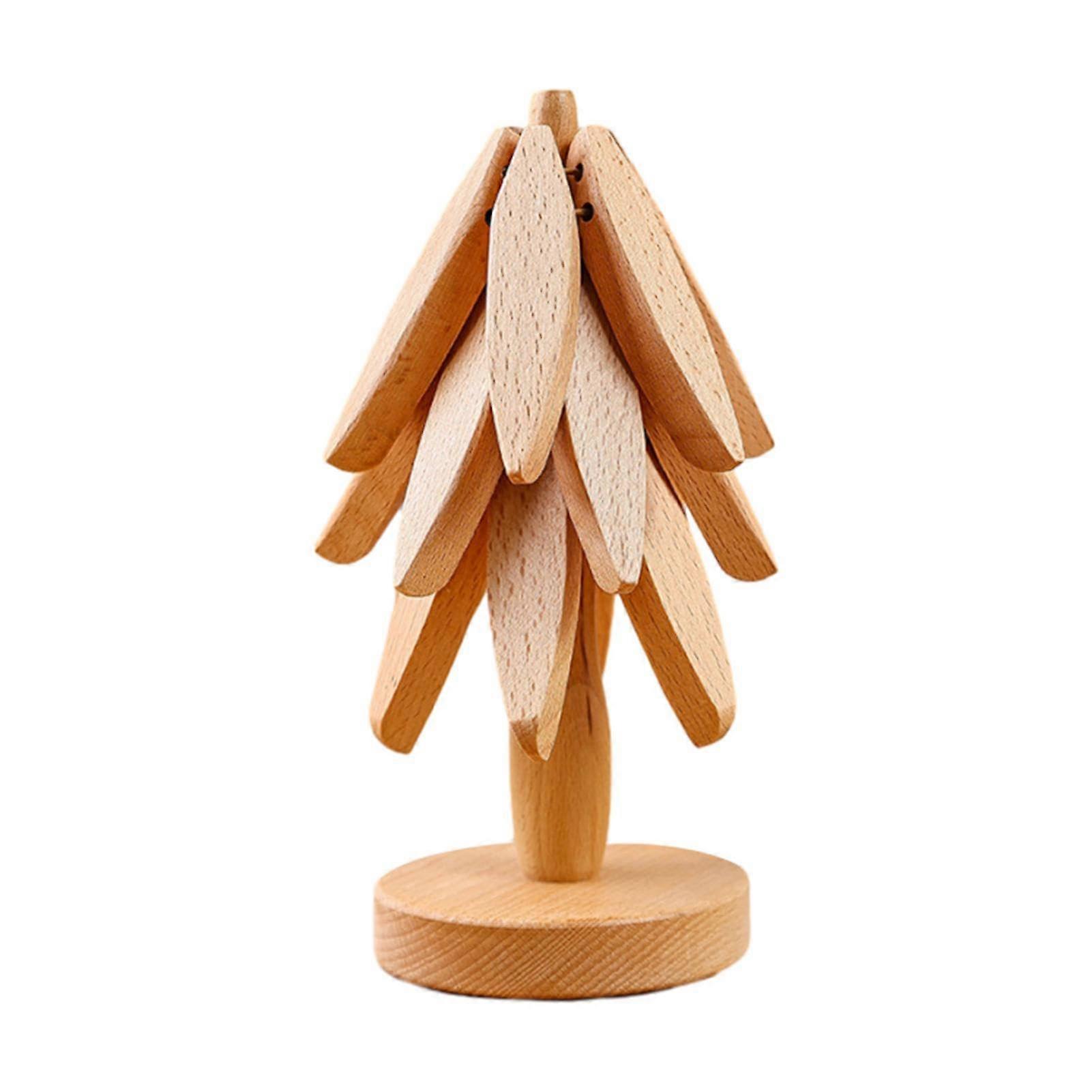 Wooden Trivet Set for Hot Dishes 20cm – Beech Tree Design Heat Resistant Table Mat for Teapot