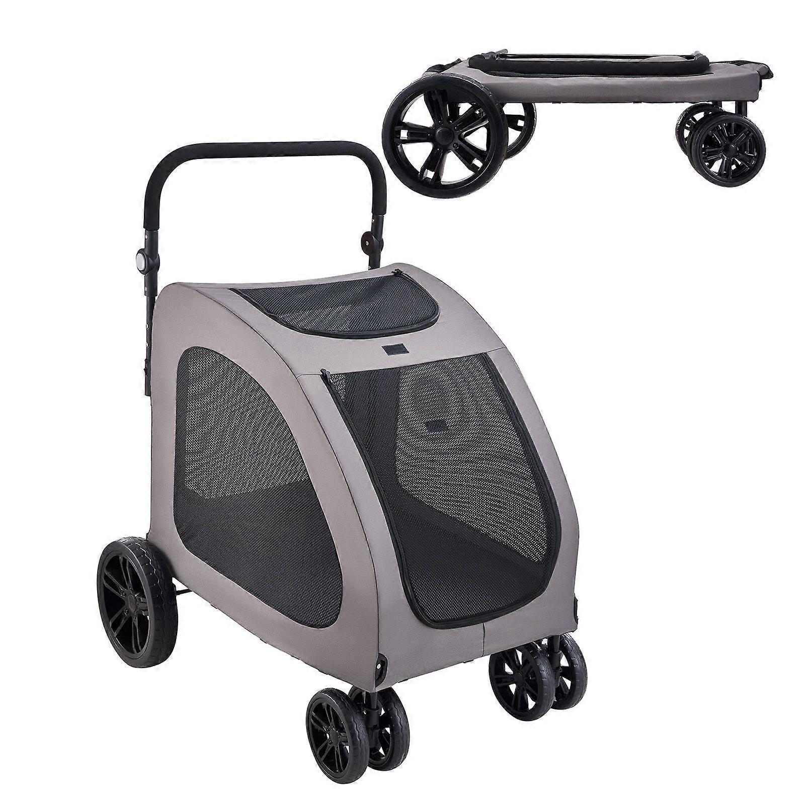 Pet Stroller, 4 Wheels Dog Stroller with Brakes, 160lbs Weight Capacity, Breathable Mesh Windows & Height-Adjustable Height