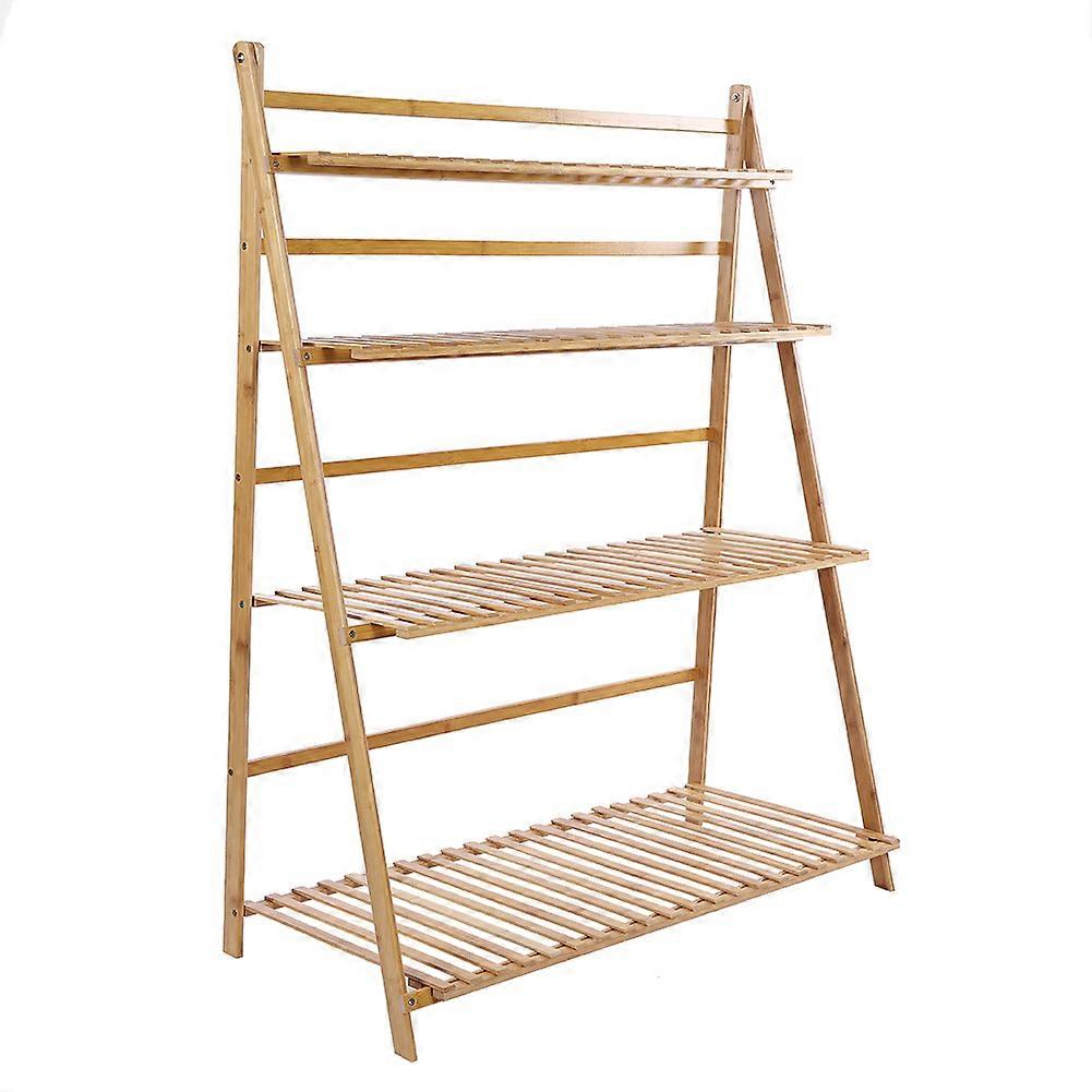 4 Tiers 3.3ft Width Plant Rack Thickened Solid Support Alpine Bamboo Foldable Plant Stand - Log
