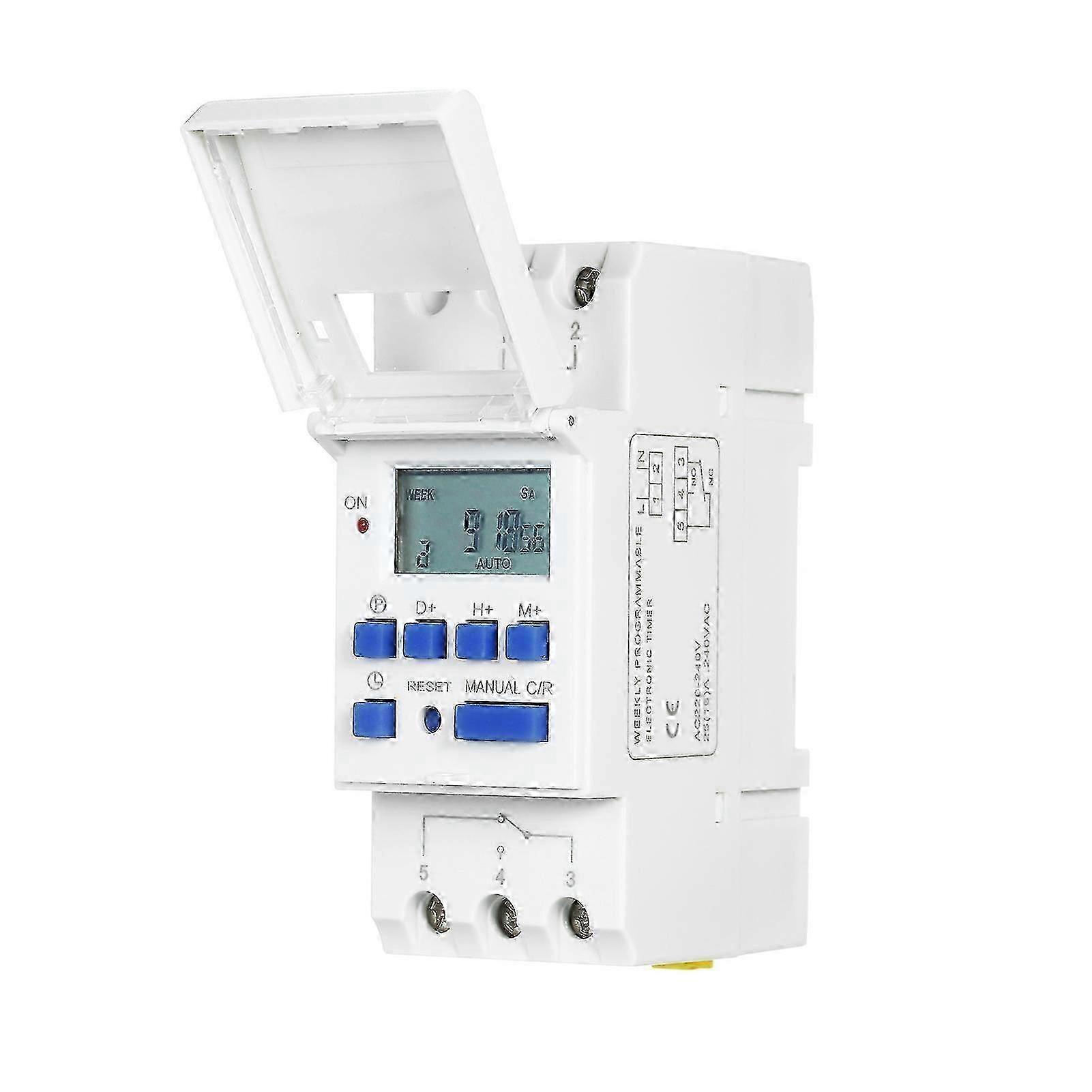 Digital LCD Power Programmable Timer Switch Relay for 16A Appliances, 7-Day Electronic Weekly Timer Control for AC 220V, Suitable for DIN Ra