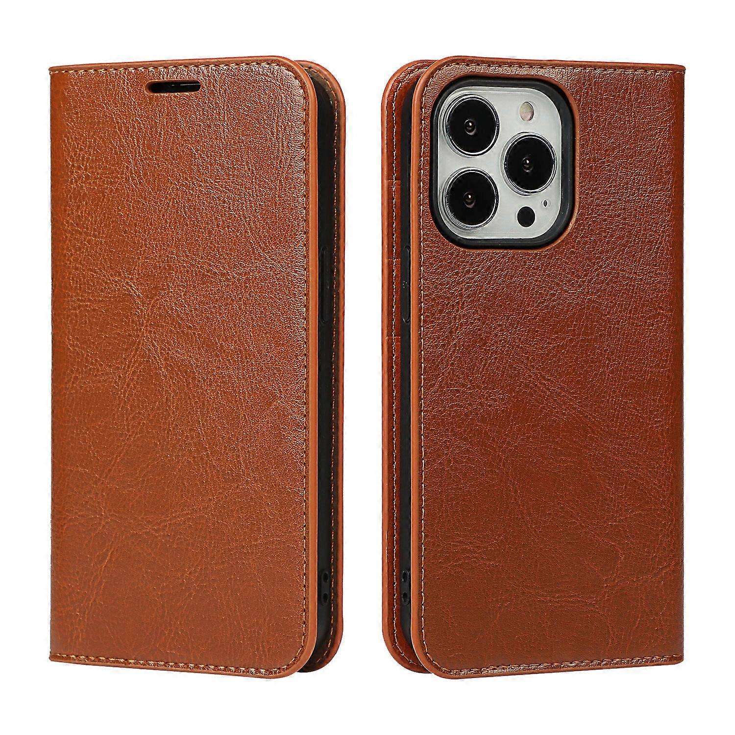 Case For Iphone 13 Light Brown Crazy Horse Pattern Leather Wallet Flip Protective No3555