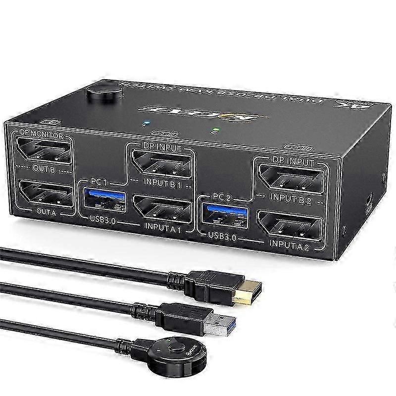 Kvm Switch Dual Monitor Displayport, 4 USB3.0 2 tietokoneelle, 2 in 2 ulos dp 1.4 kvm kytkin boris
