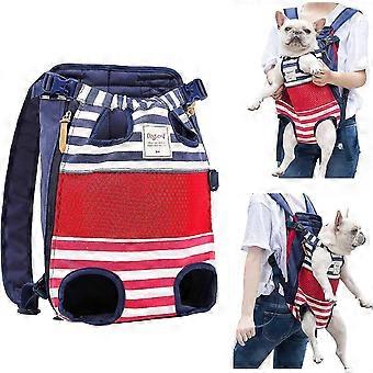Belly Bag Dog Travel Carrier Bag Belly Dog Backpack for Small Dogs Maximum 12KGRed and Blue Stripes