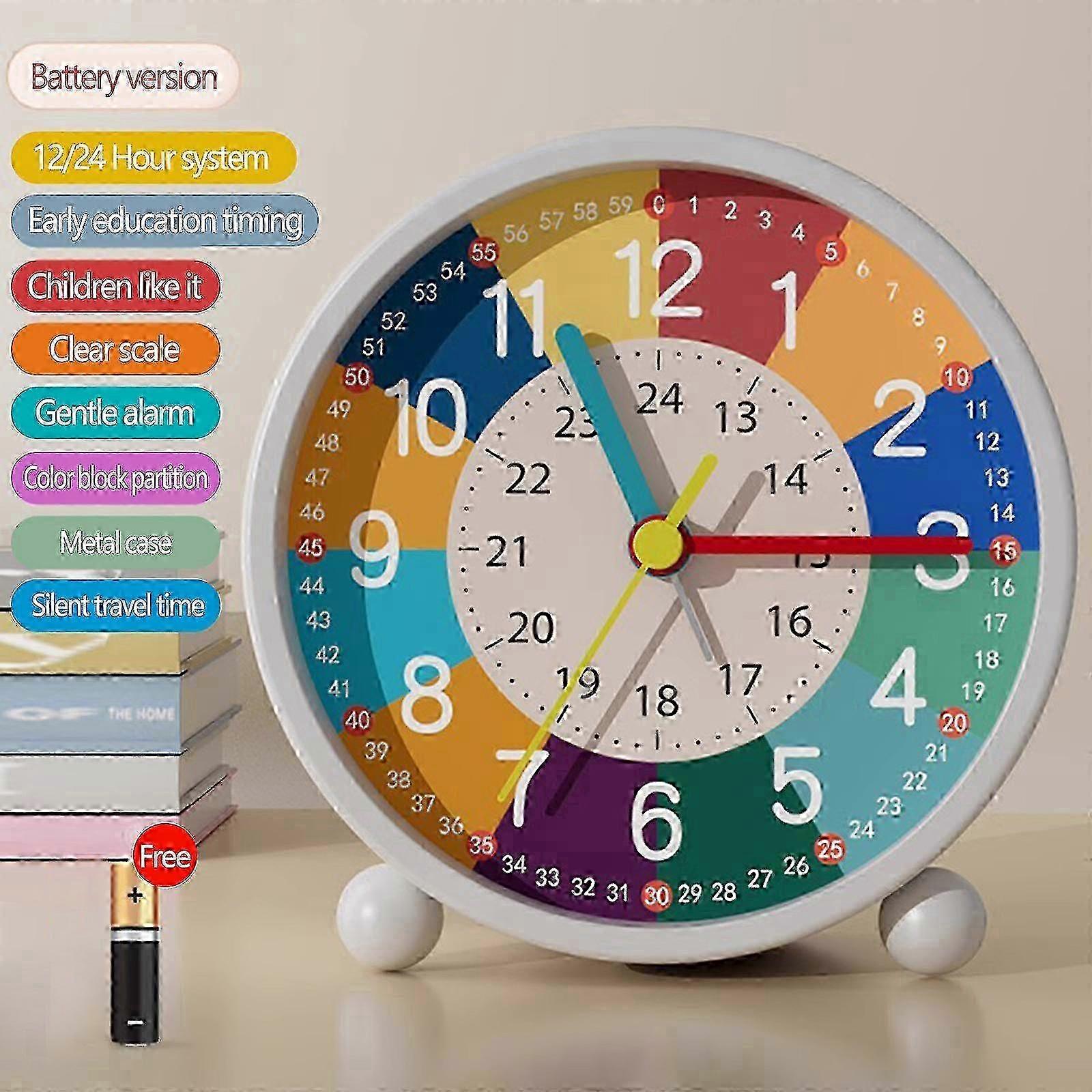 Kids' Analog Alarm Clock, Silent Operation, Educational Quartz Alarm Clock for Children