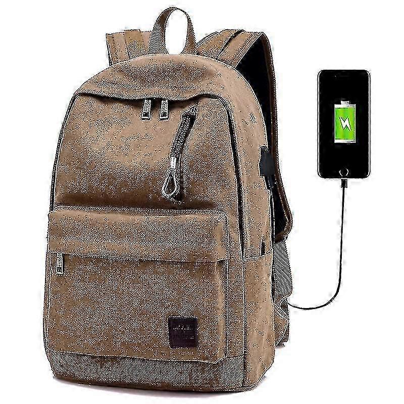 Brown USB Business Backpack Computer Bag Large Capacity Portable Backpack