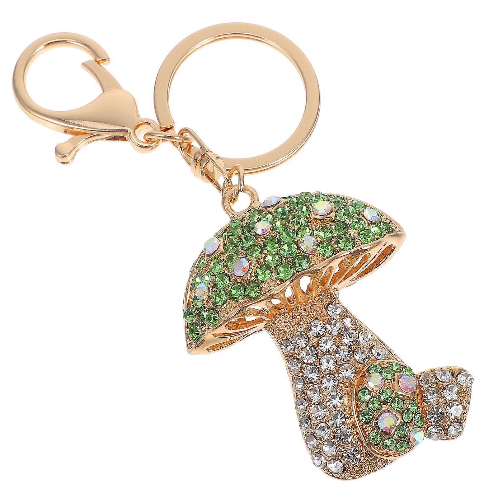 Sparkling Rhinestone Mushroom Keychain with Crystals Toadstool Bag Charm for Backpacks, Car Keys, and Purse Decoration