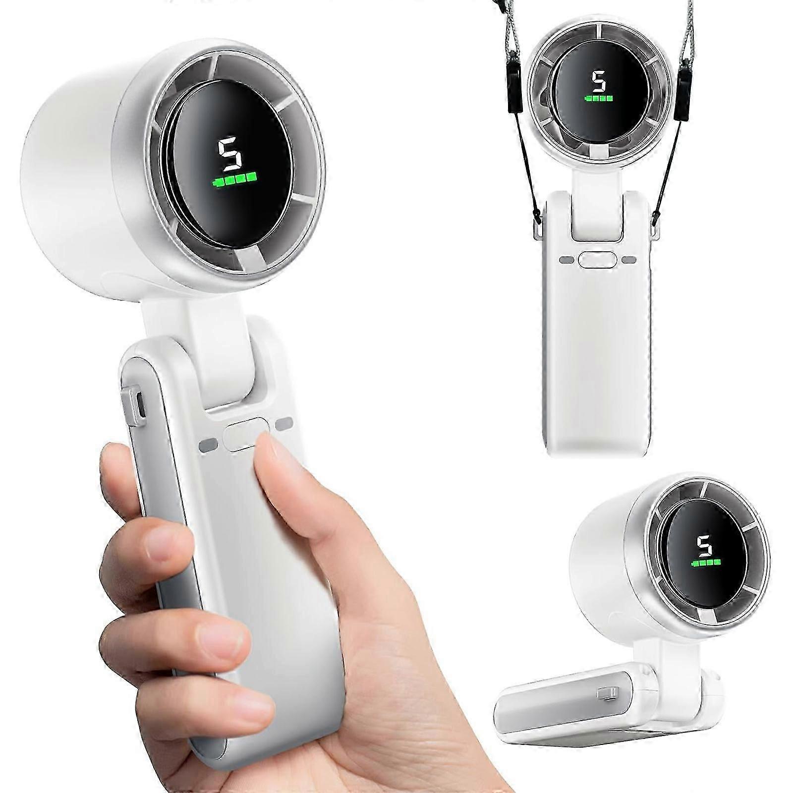 Foldable Handheld Fan, Portable High Speed Rechargeable 3600mAh Mini Turbo Fan, Digital Display, 5 Speed Adjustable Personal Small Pocket Fan