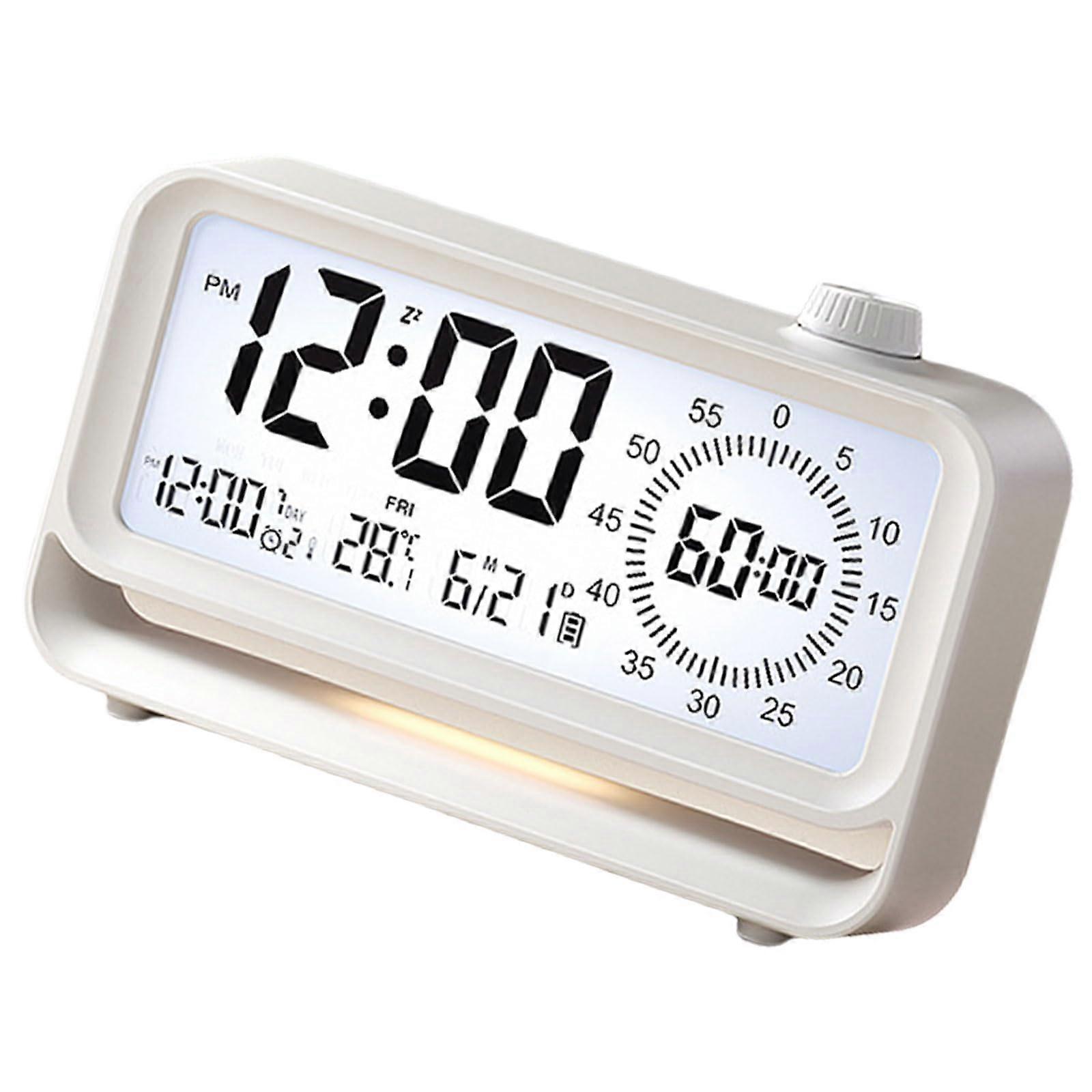 LCD Digital Alarm Clock for Children Students 60 Minutes Visual Timer Rechargeable Night Light for Home School and Teaching White