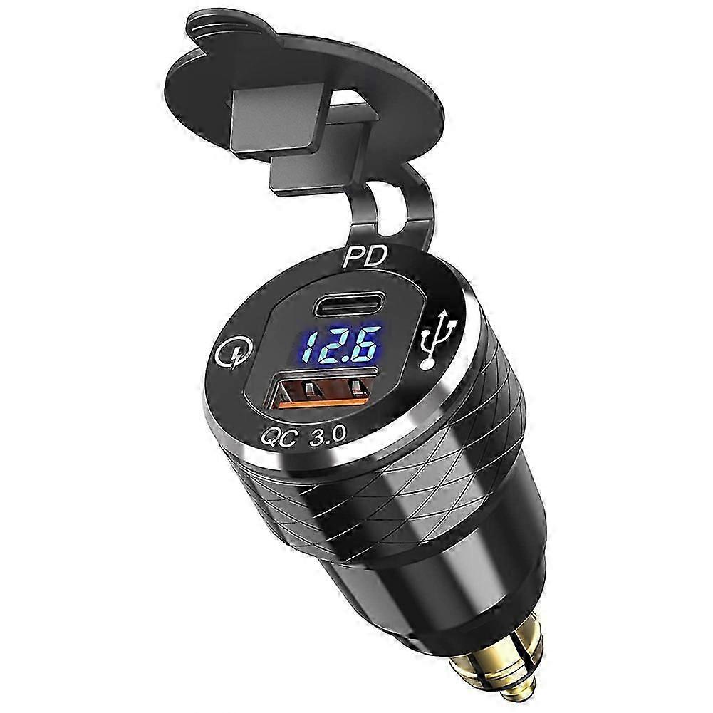 PD 3.0 Type C USB Fast Charger Din to USB and 18W QC 3.0 Power Outlet with Voltmeter for 12V-24V Mojj