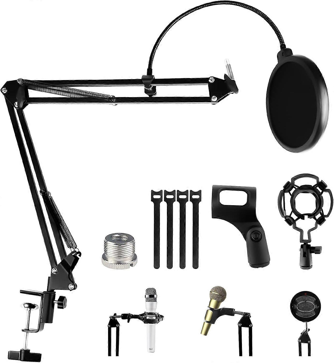 Aufhängung Mikrofonarm für Studio 5 Kabelbinder Verstellbarer Mikrofonarmständer Stoßdämpferhalterung Mikrofonclip Schwarz Mikrofonhalter mit Pop-Filter