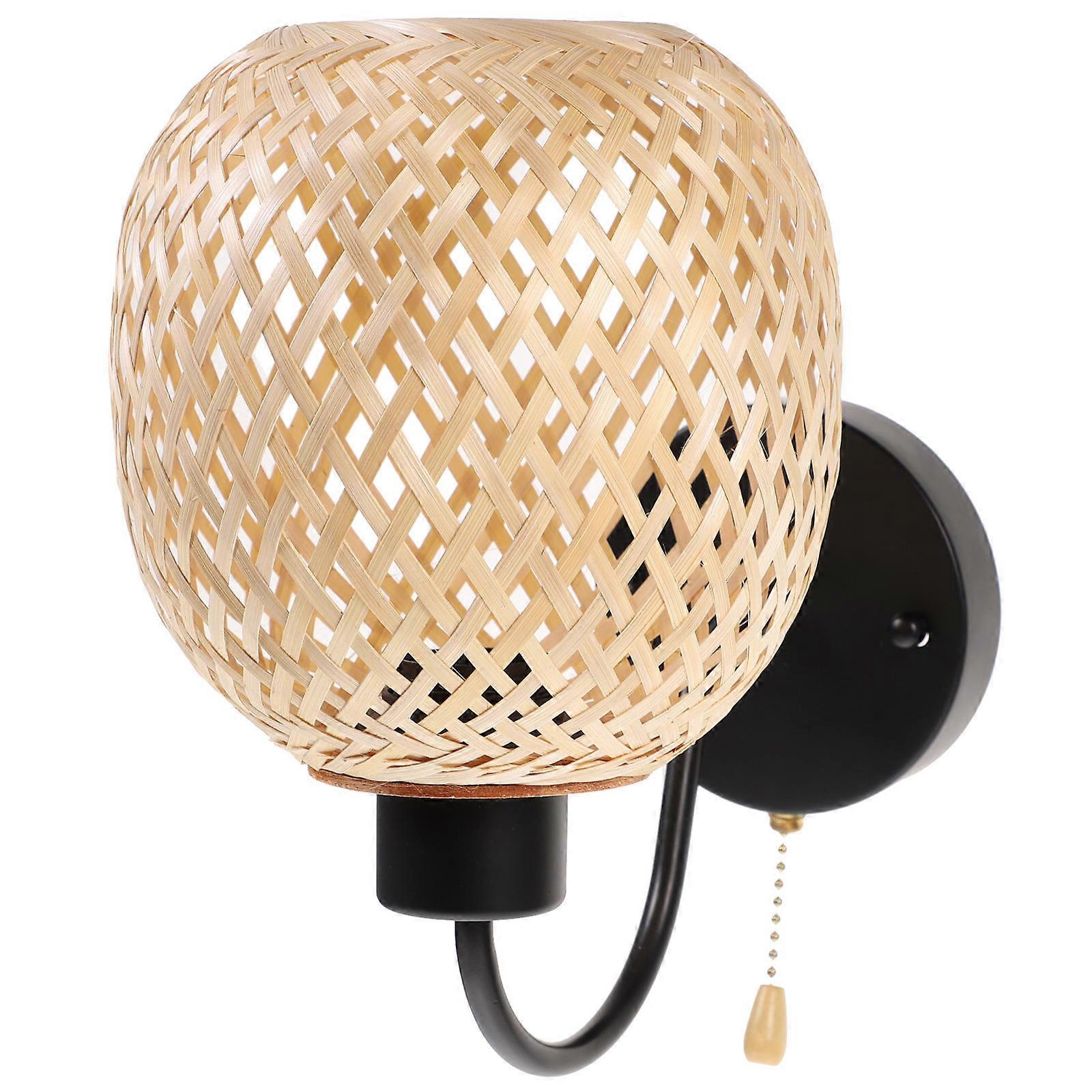 Retro Wall Lamp Vintage Bedroom Light Fixture Square Metal Bamboo Decorative Lighting 6.7×6.7×6.7in 1Set