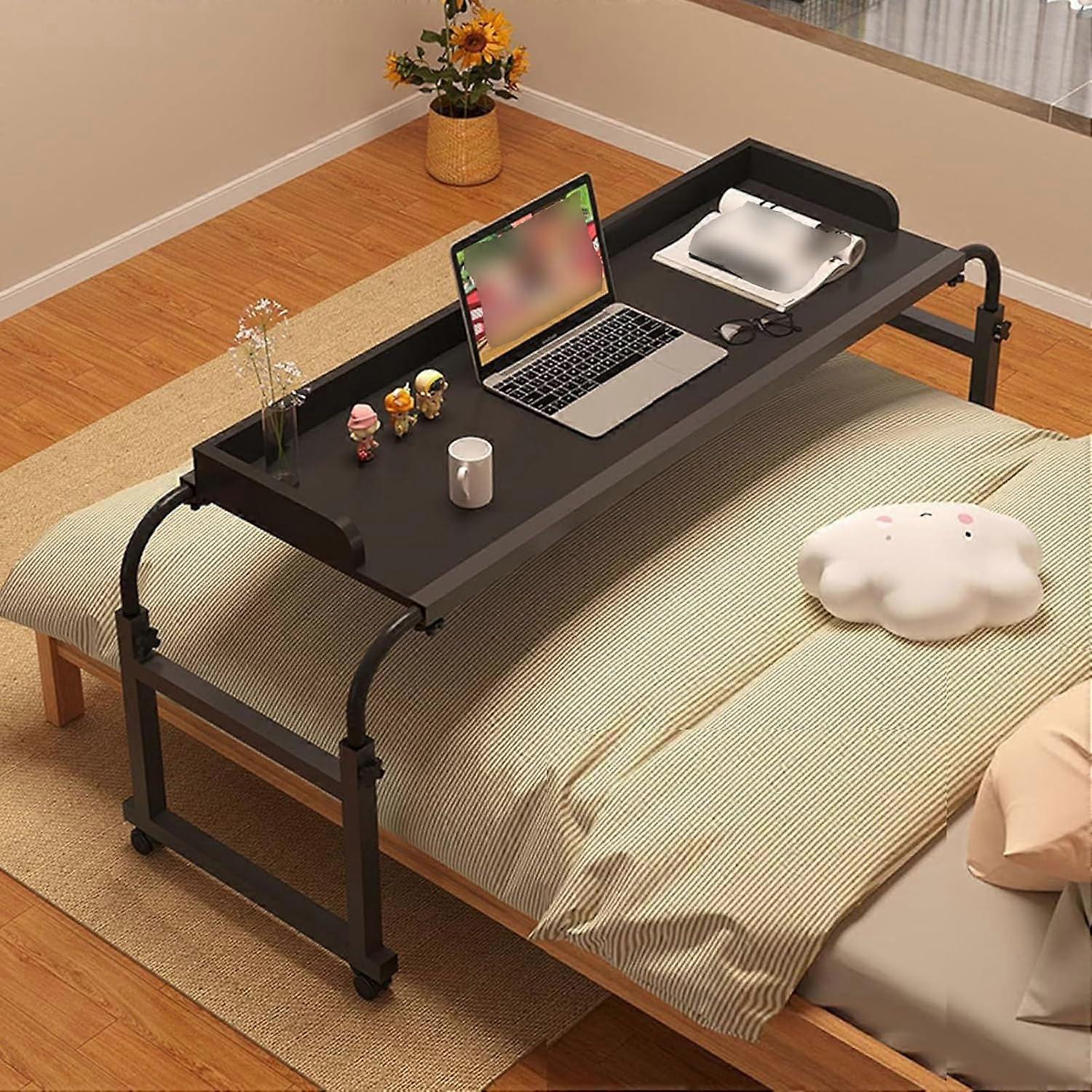 Height Adjustable Bedside Table with Wheels, Rolling Laptop Desk for Bed, Black Color, Easy Mobility, Sturdy Design