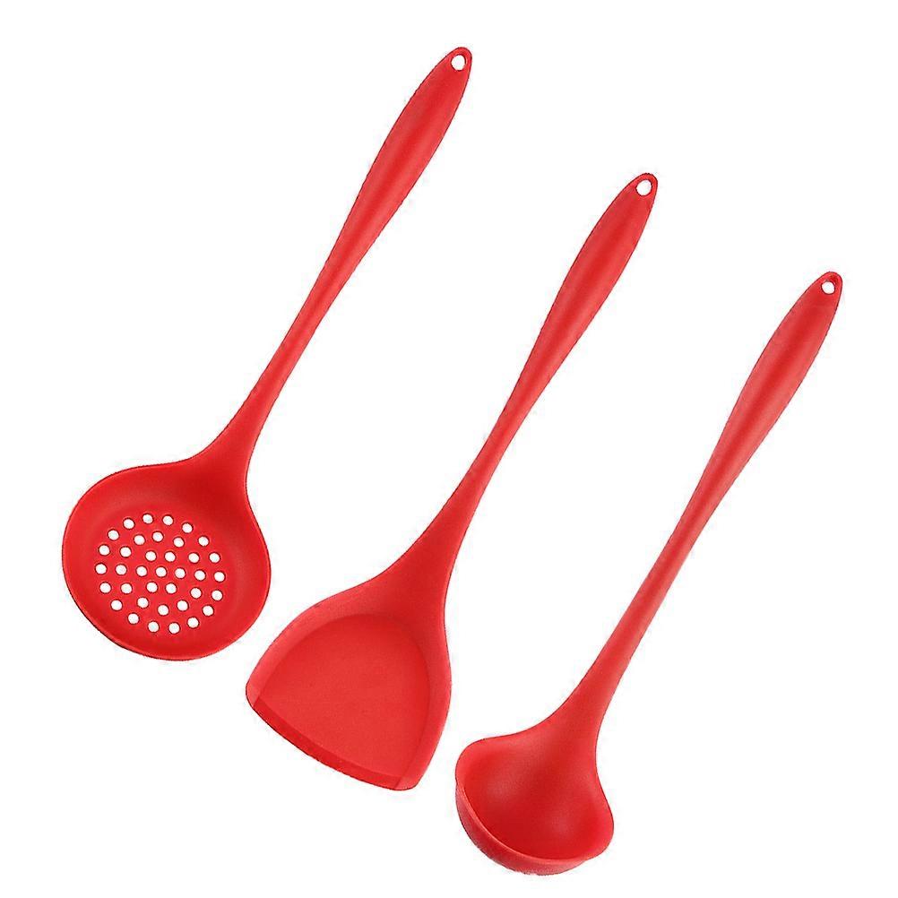 Safe Kitchen Utensils Cooking Tools Multi-function Spatula Spoon Home Cooks Red Silicone 1Set